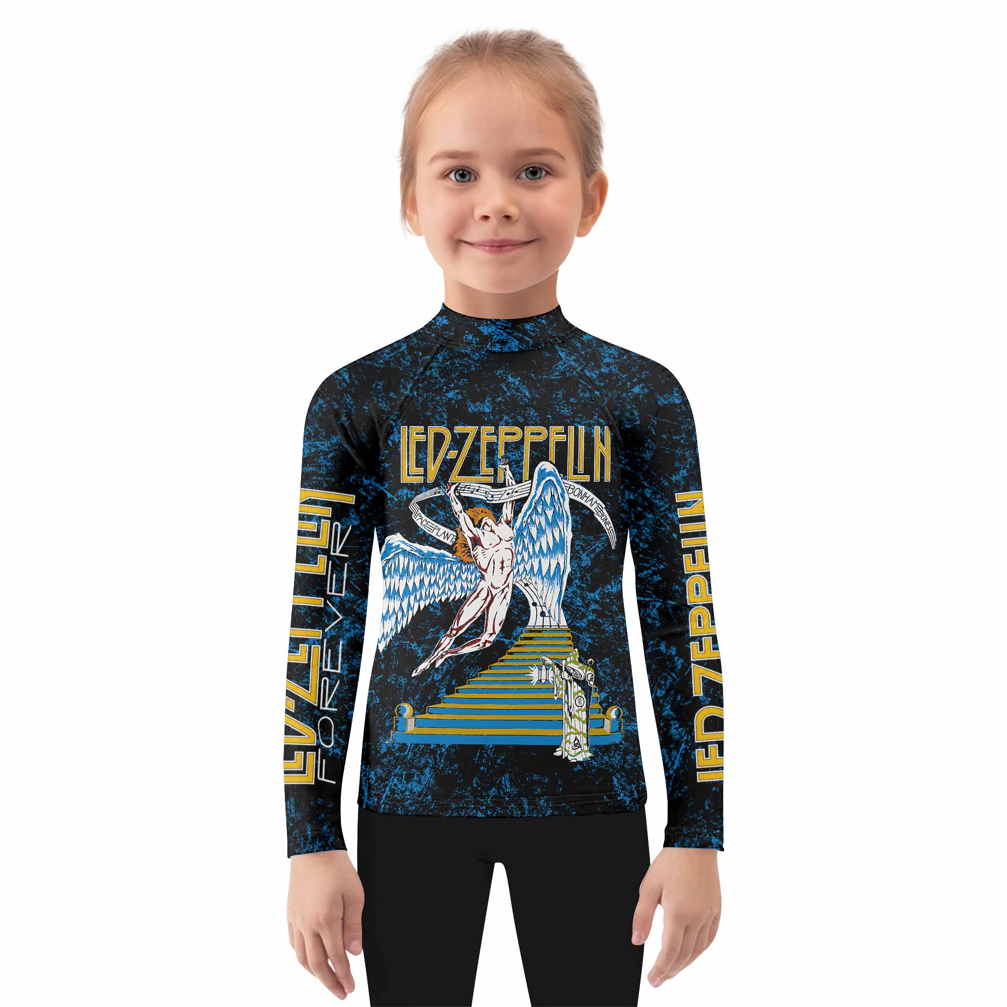 Led Zeppelin Swan Song Kids Rash Guard Long Sleeve - girl's lifestyle view