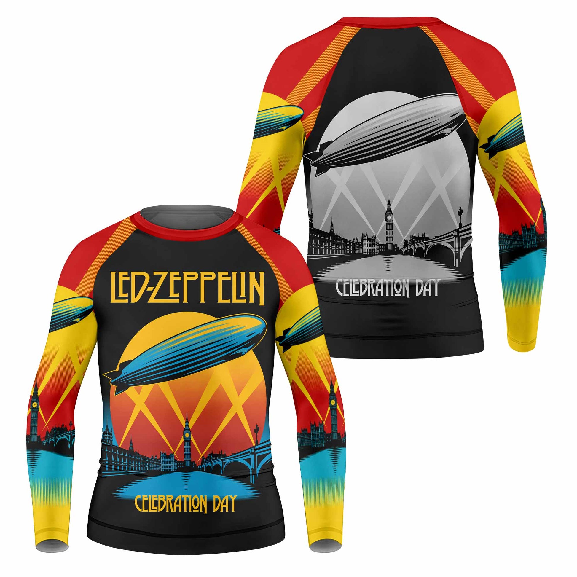 Led Zeppelin Celebration Day Kids Rash Guard Long Sleeve - front and back view