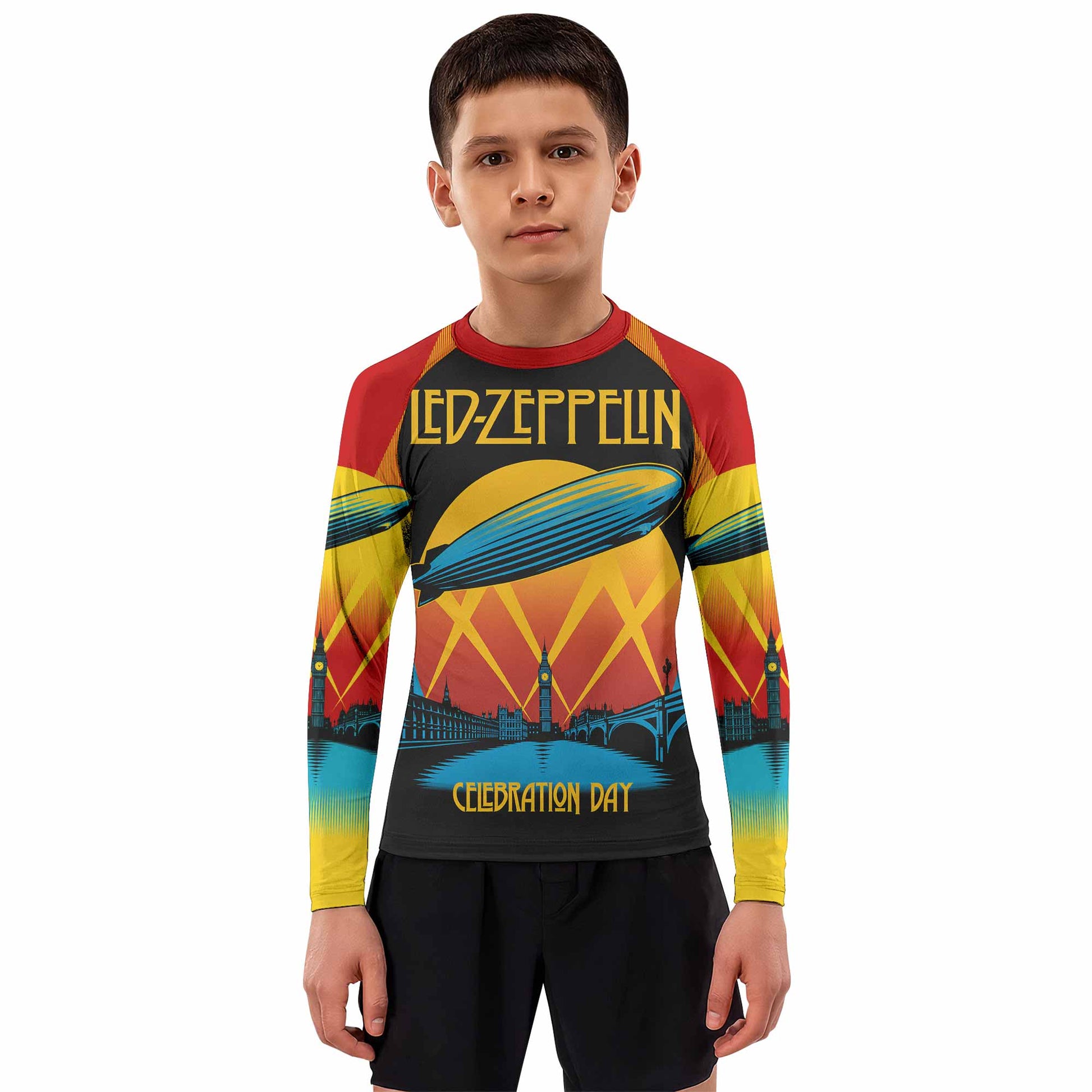 Led Zeppelin Celebration Day Kids Rash Guard Long Sleeve - boy's lifestyle view