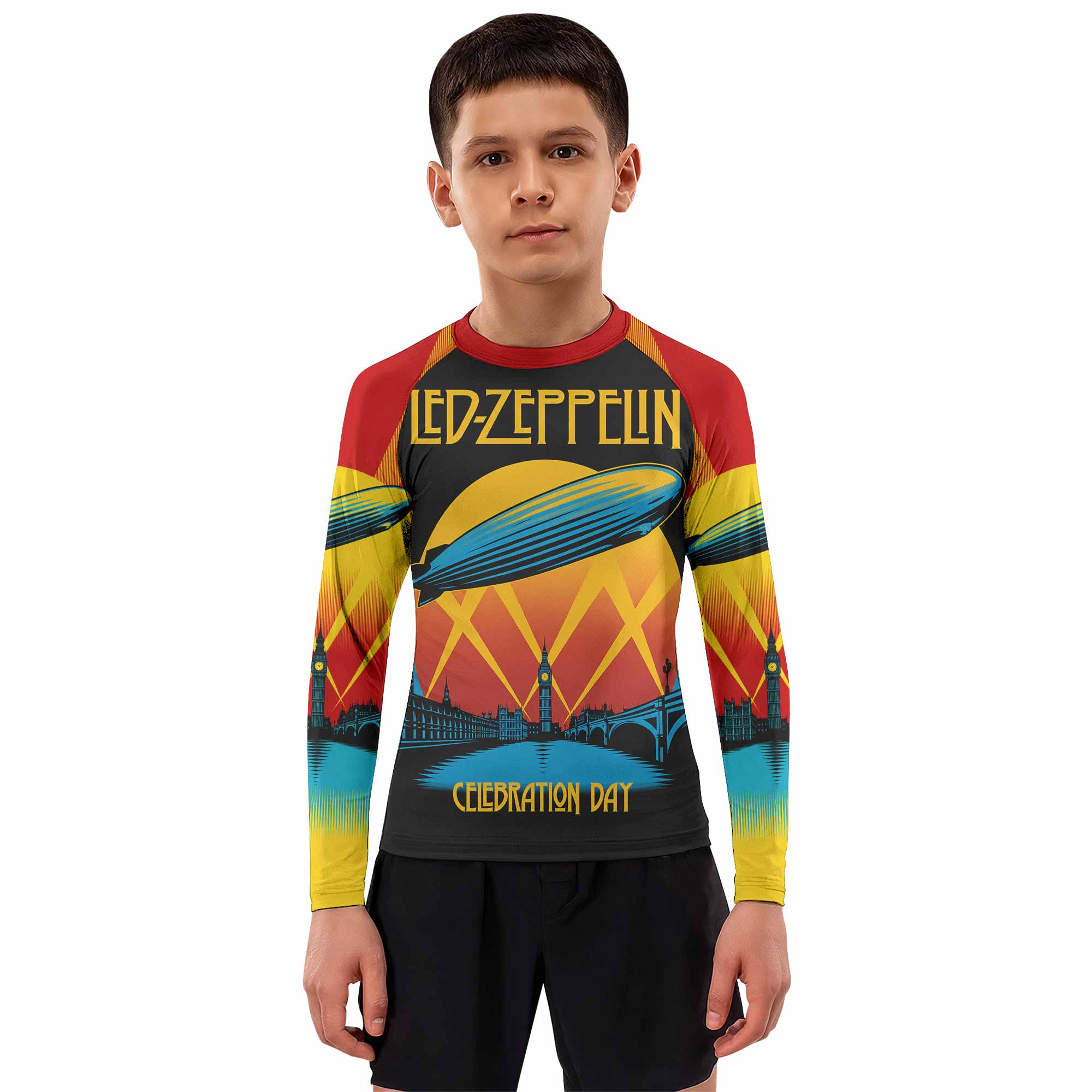 Led Zeppelin Celebration Day Kids Rash Guard Long Sleeve - boy's lifestyle view
