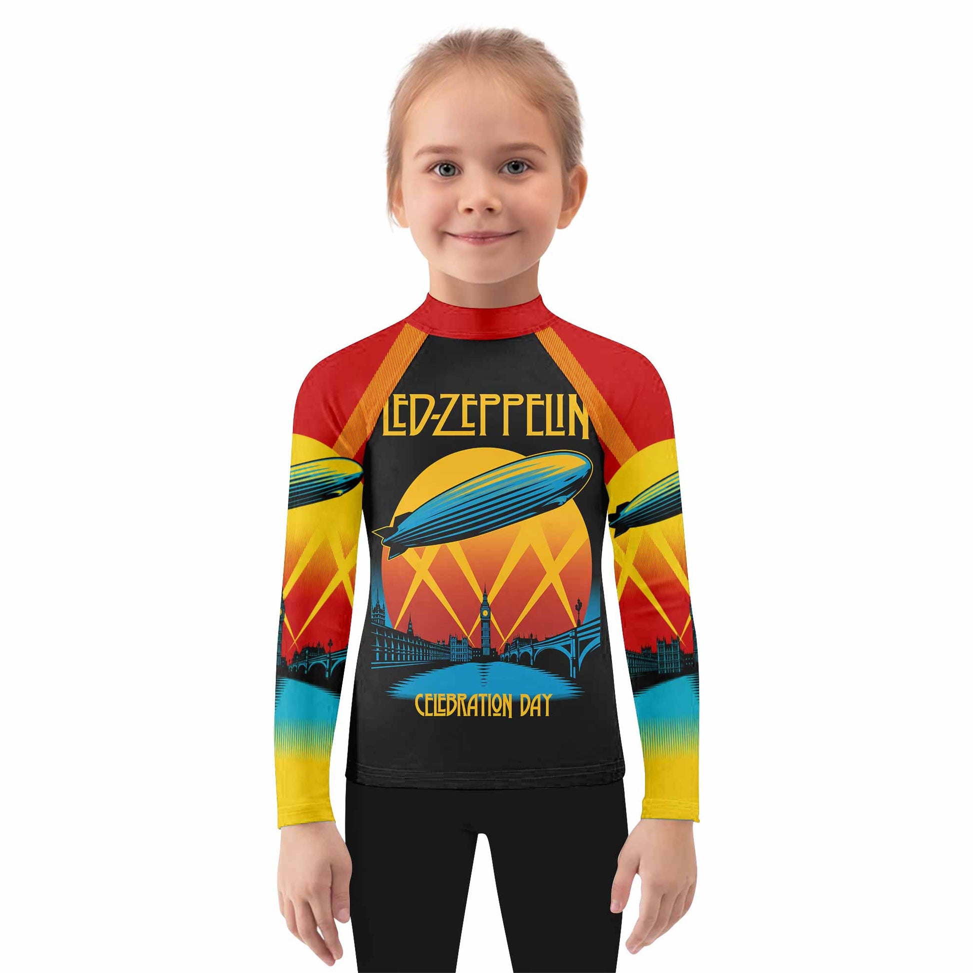 Led Zeppelin Celebration Day Kids Rash Guard Long Sleeve - girl's lifestyle view