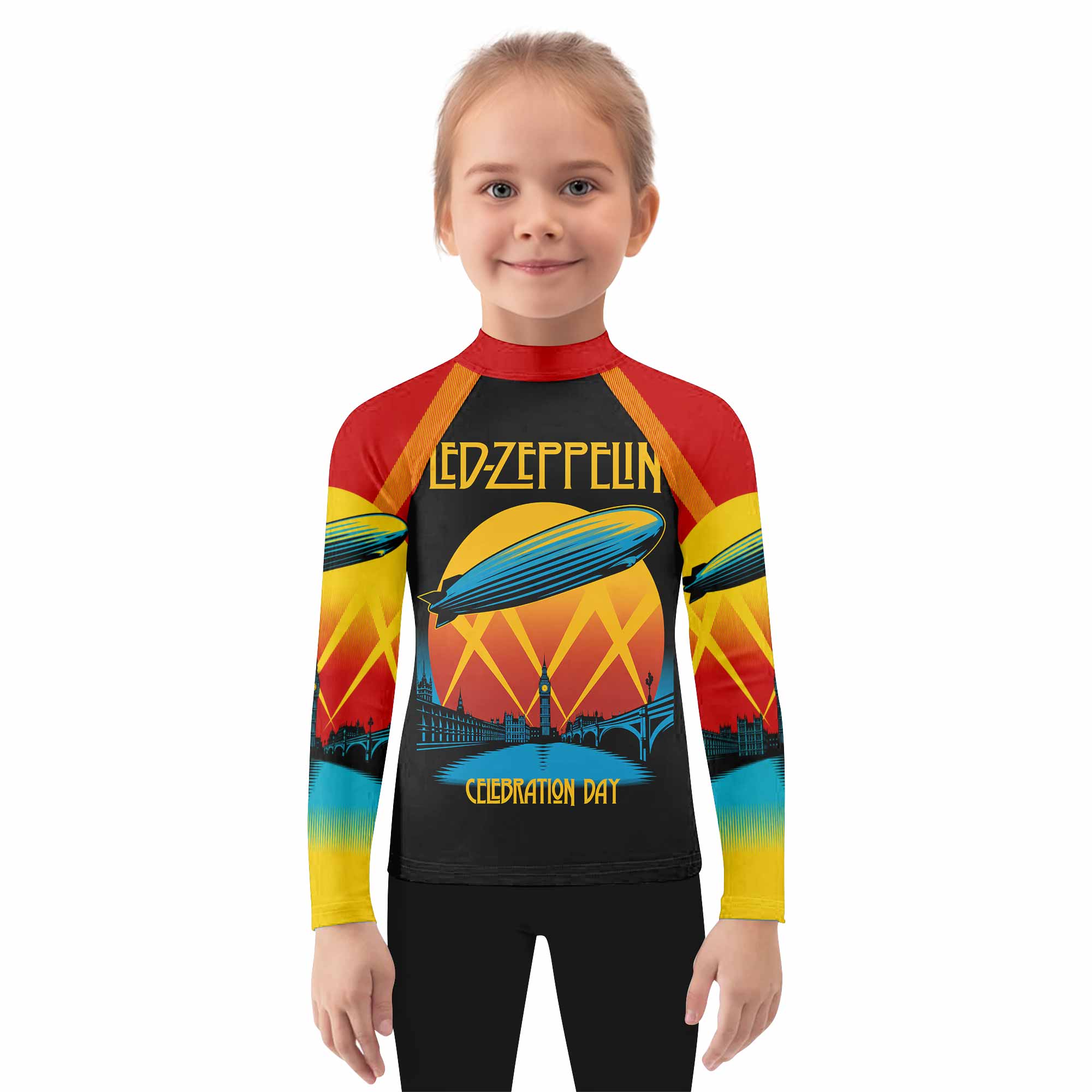 Led Zeppelin Celebration Day Kids Rash Guard Long Sleeve - girl's lifestyle view