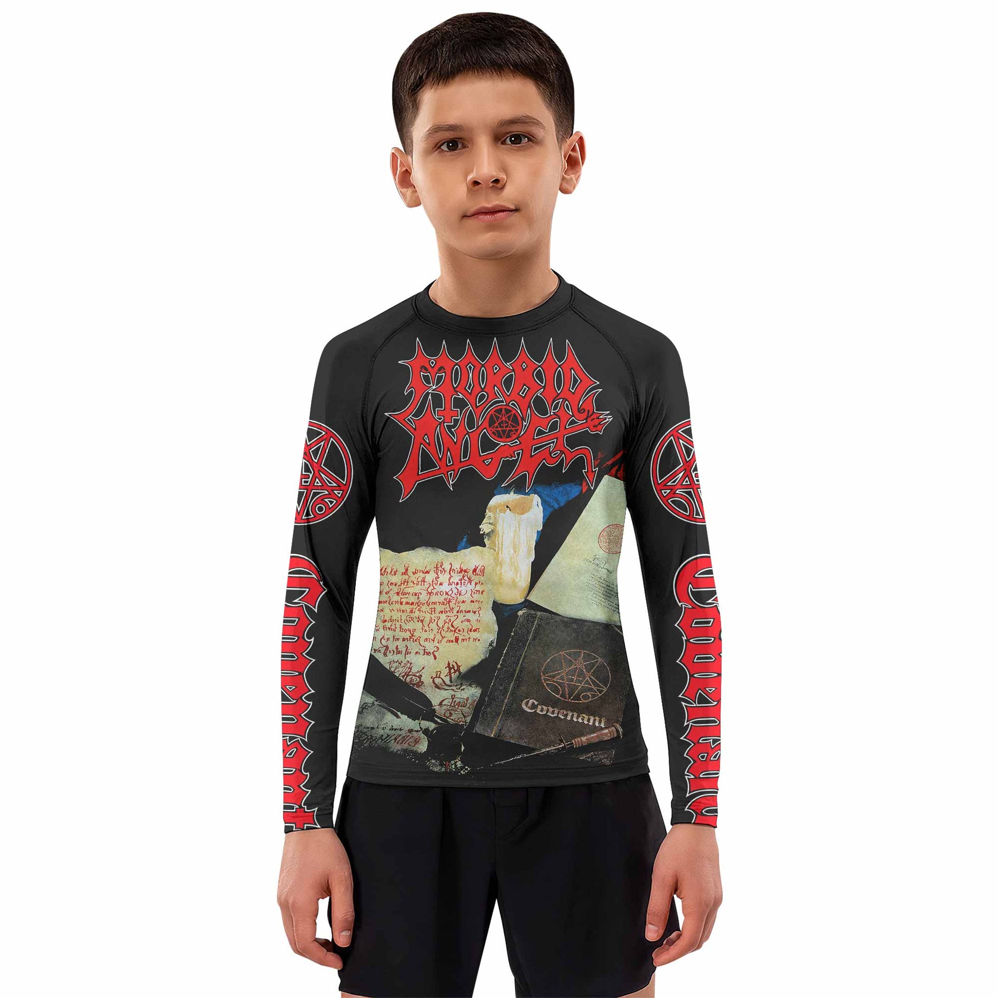 Morbid Angel Covenant Kids Rash Guard Long Sleeve - boy's lifestyle view