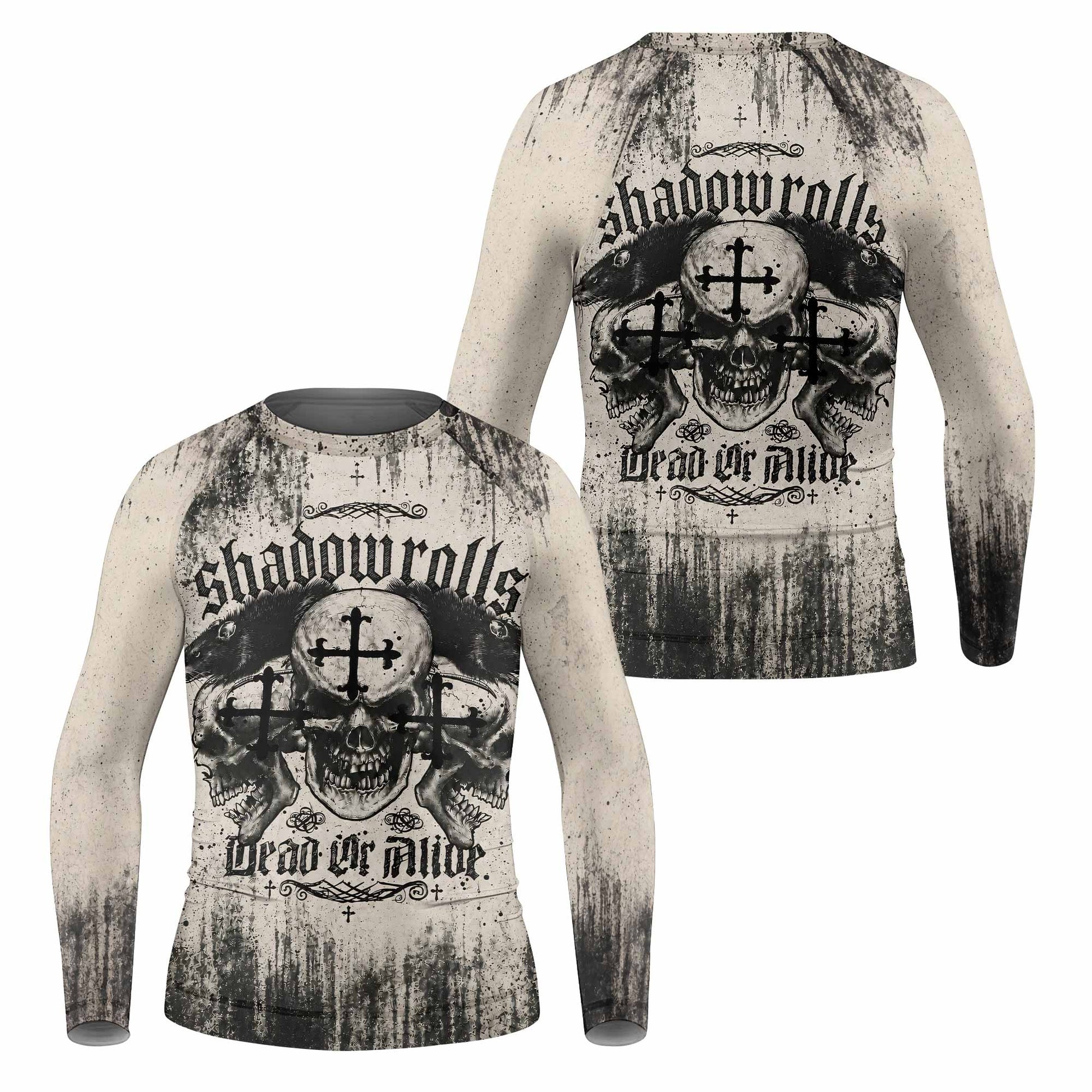 Shadowrolls Dead Or Alive Kids Rash Guard Long Sleeve - front and back view