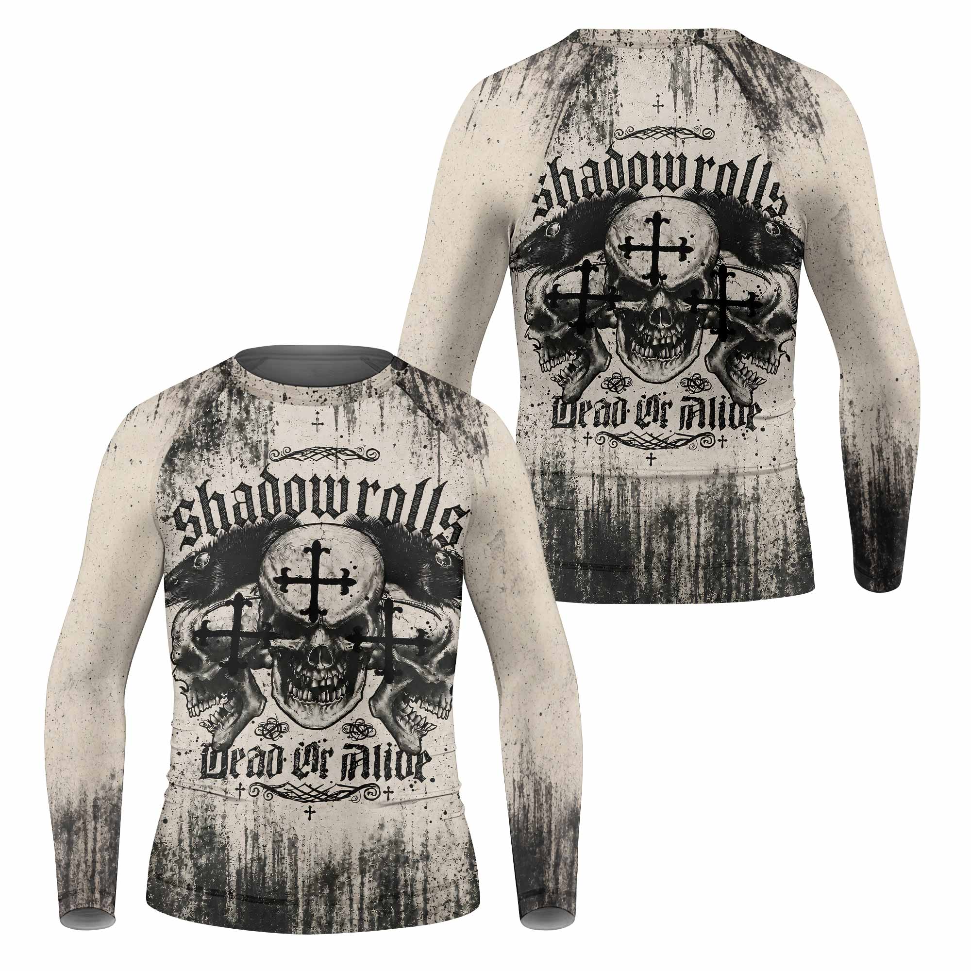 Shadowrolls Dead Or Alive Kids Rash Guard Long Sleeve - front and back view