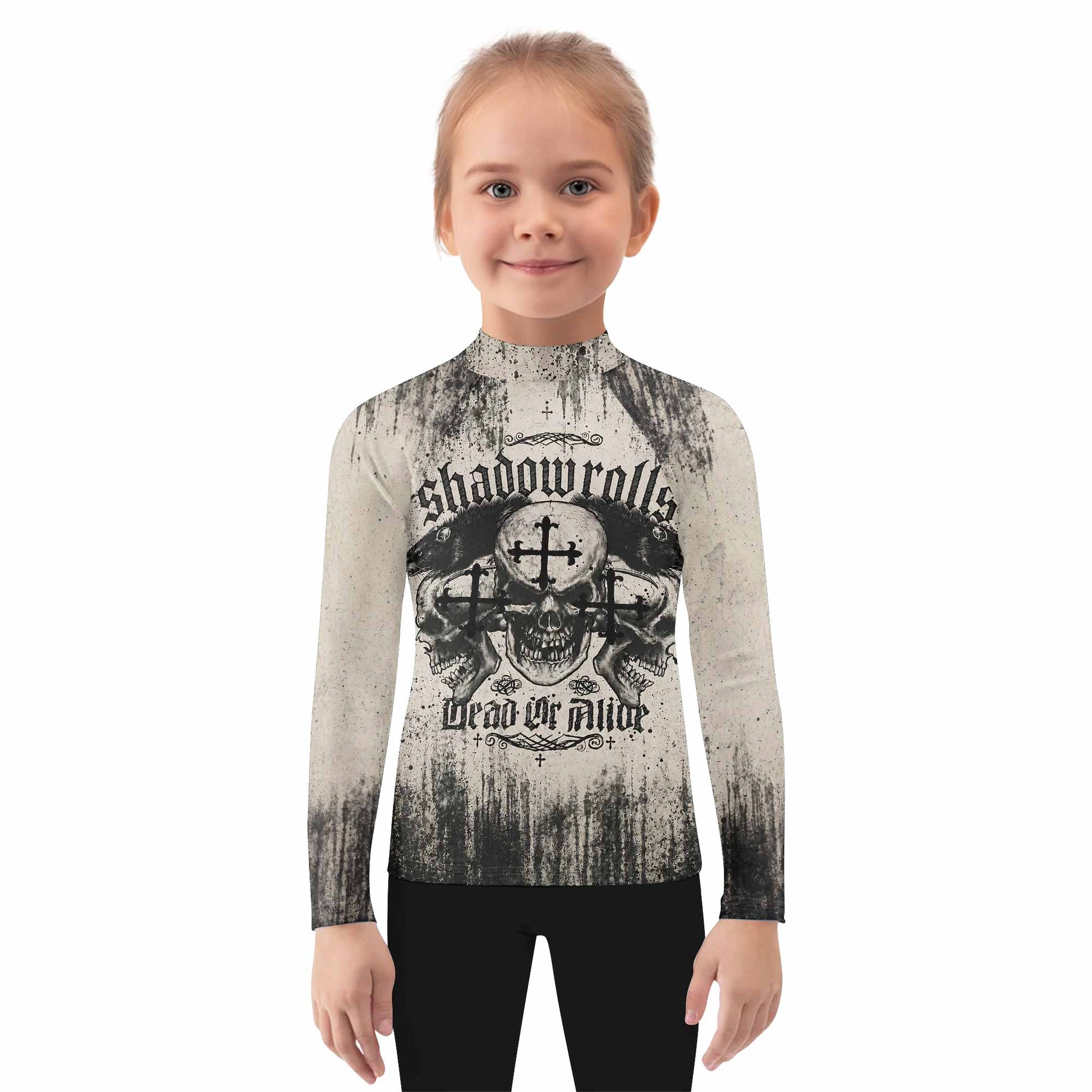Shadowrolls Dead Or Alive Kids Rash Guard Long Sleeve - girl's lifestyle view