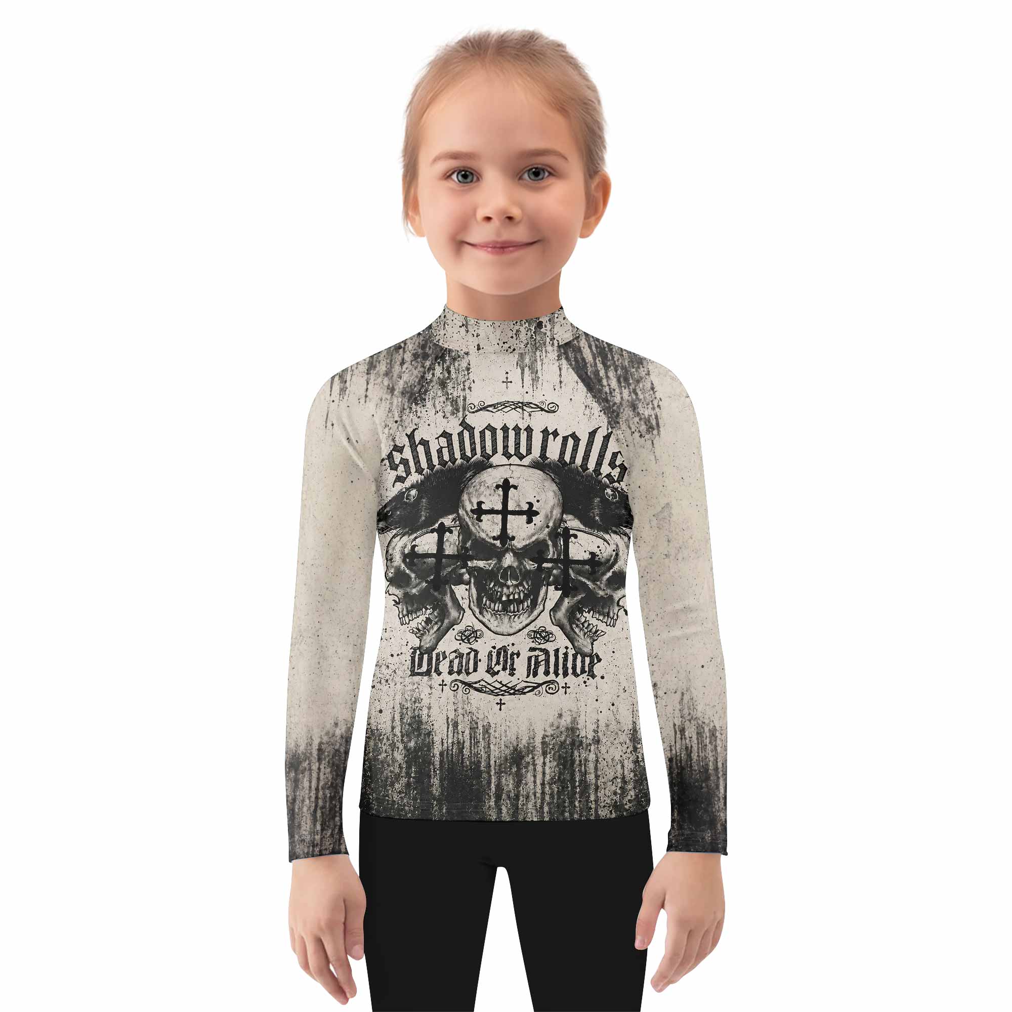 Shadowrolls Dead Or Alive Kids Rash Guard Long Sleeve - girl's lifestyle view