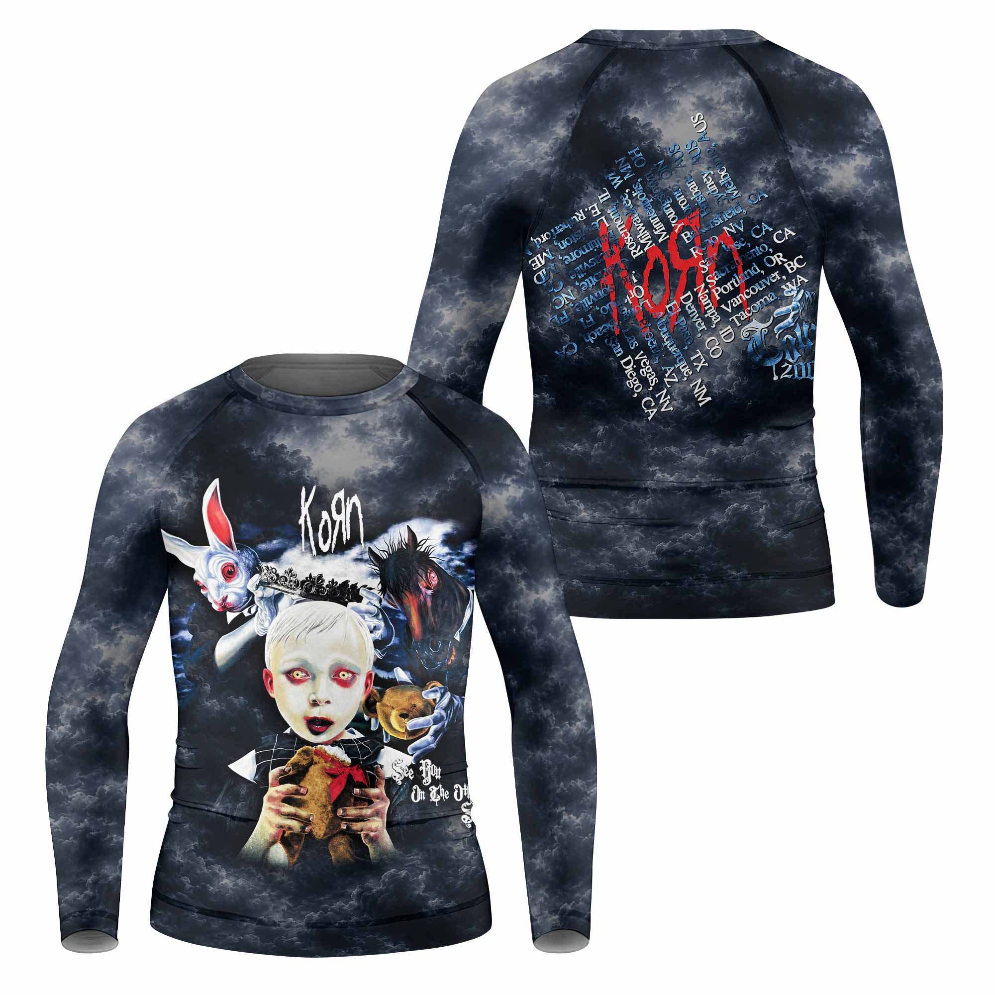 Korn See You On The Other Side Kids Rash Guard Long Sleeve - front and back view