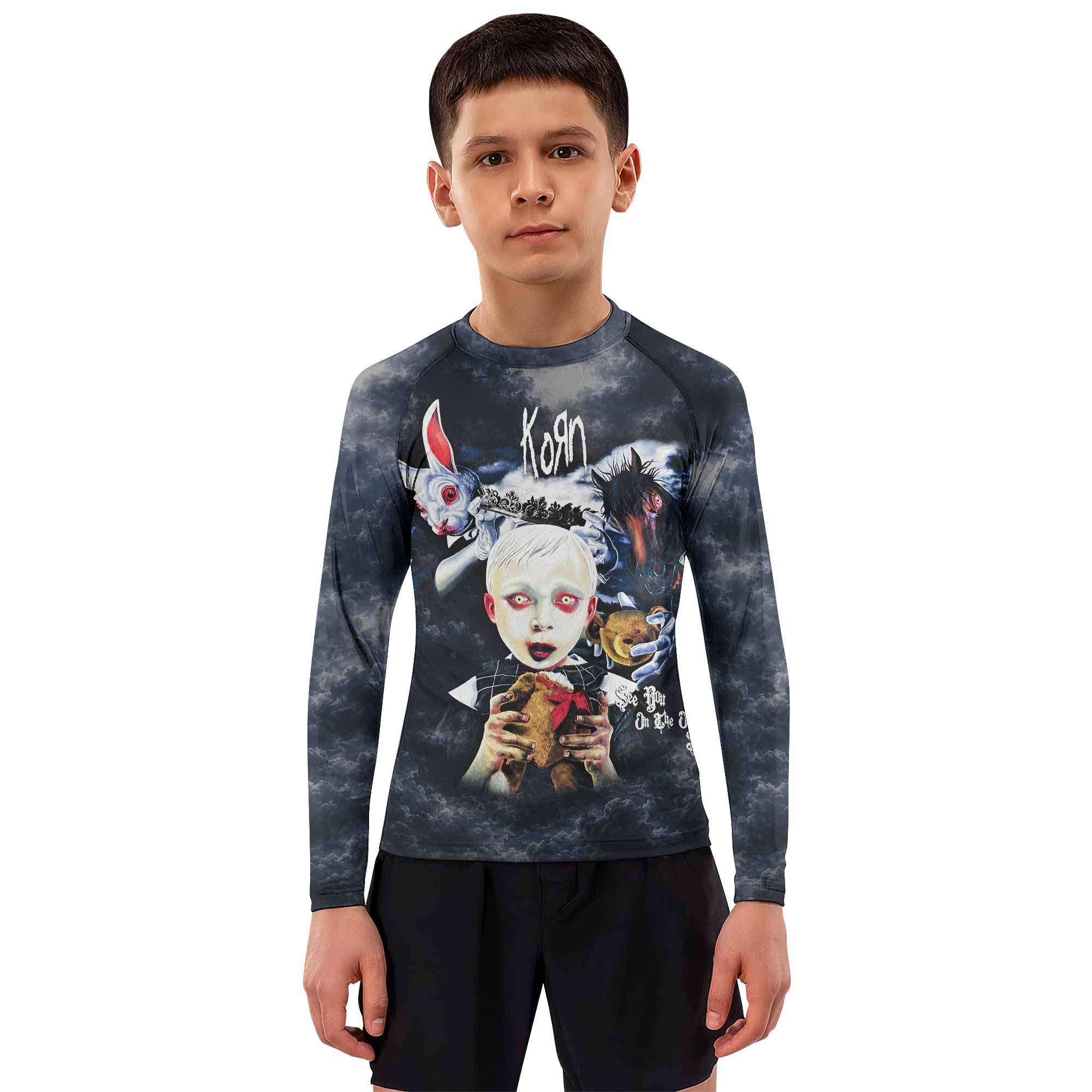 Korn See You On The Other Side Kids Rash Guard Long Sleeve - boy's lifestyle view