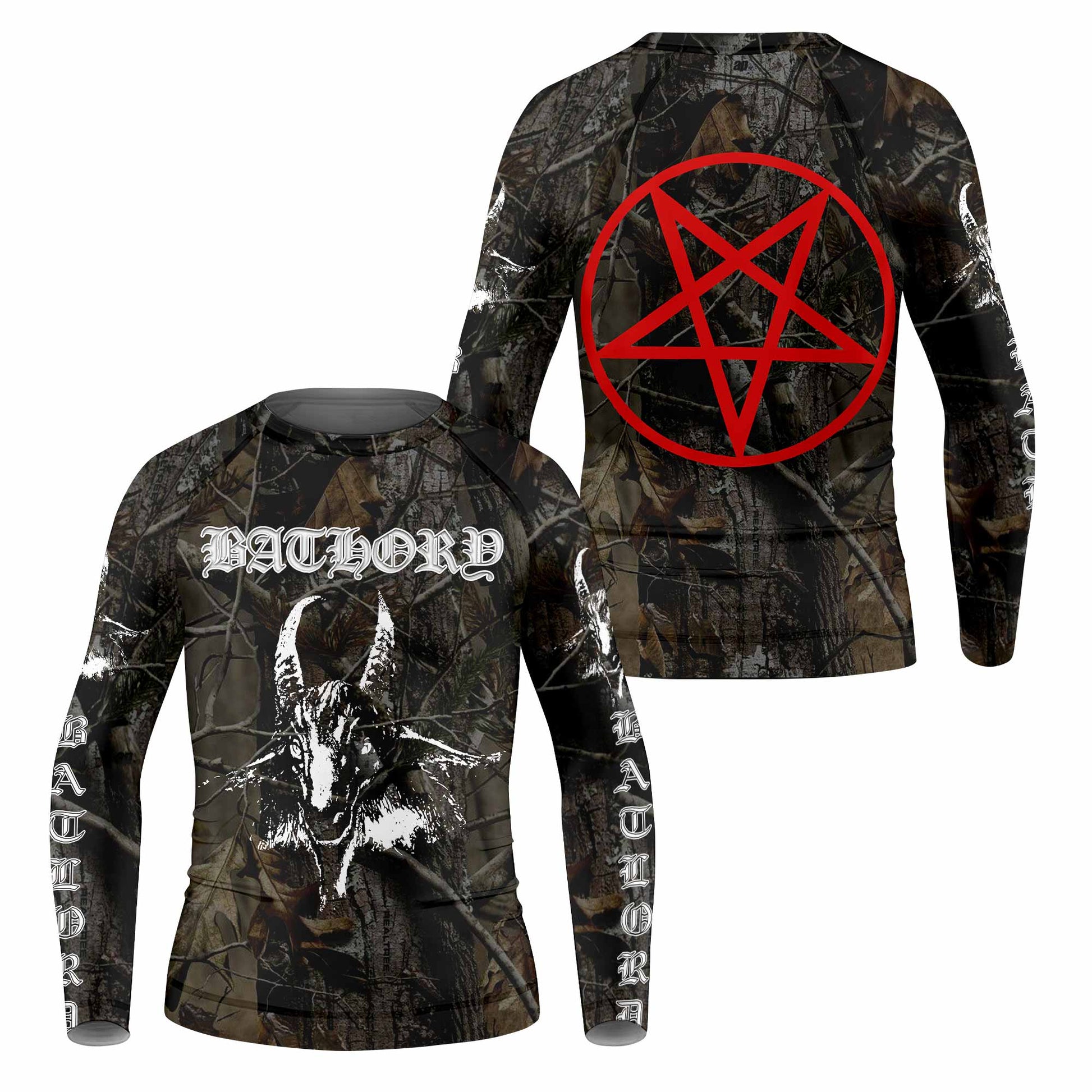 Bathory Sigil of Baphomet Kids Rash Guard Long Sleeve - front and back view