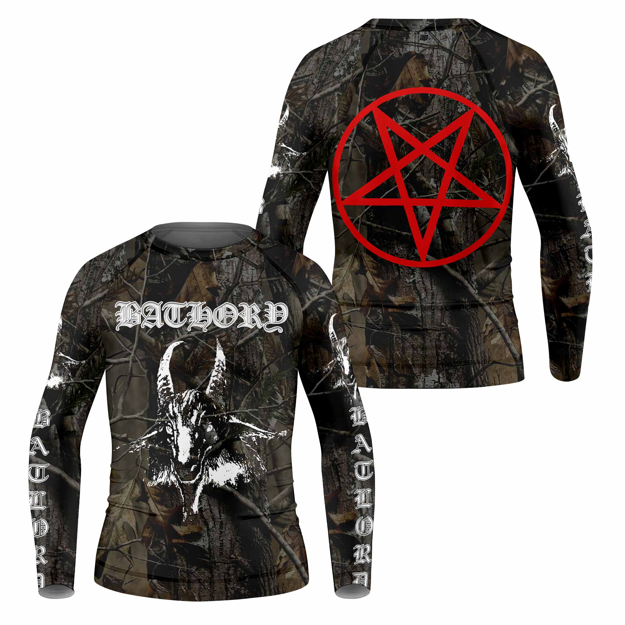 Bathory Sigil of Baphomet Kids Rash Guard Long Sleeve - front and back view