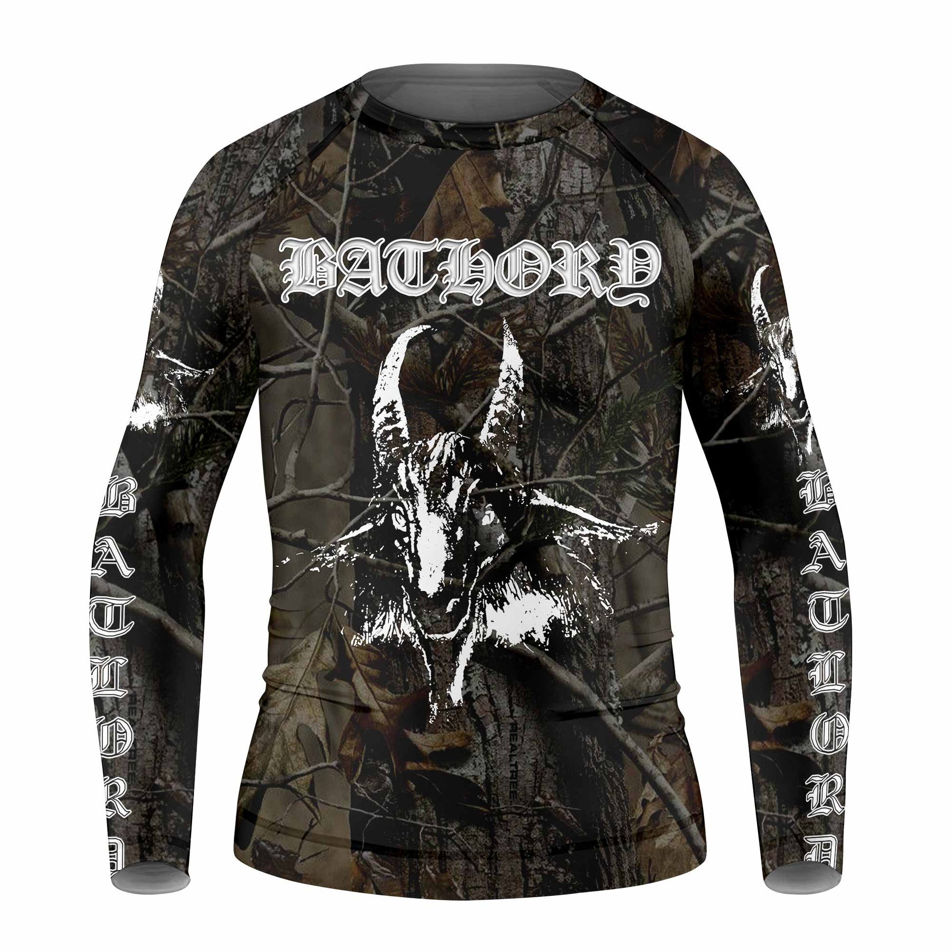 Bathory Sigil of Baphomet Kids Rash Guard Long Sleeve - front view mockup