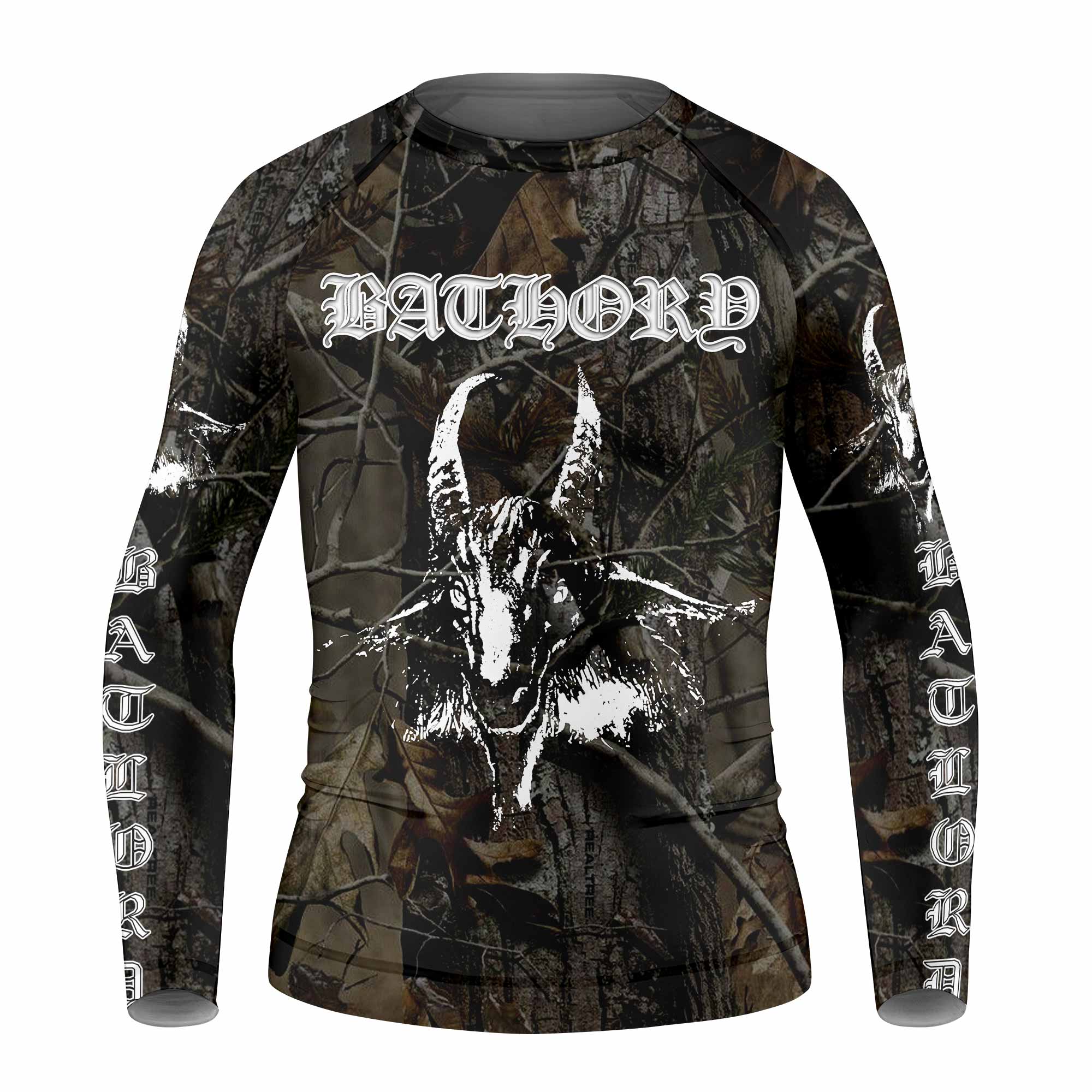 Bathory Sigil of Baphomet Kids Rash Guard Long Sleeve - front view mockup