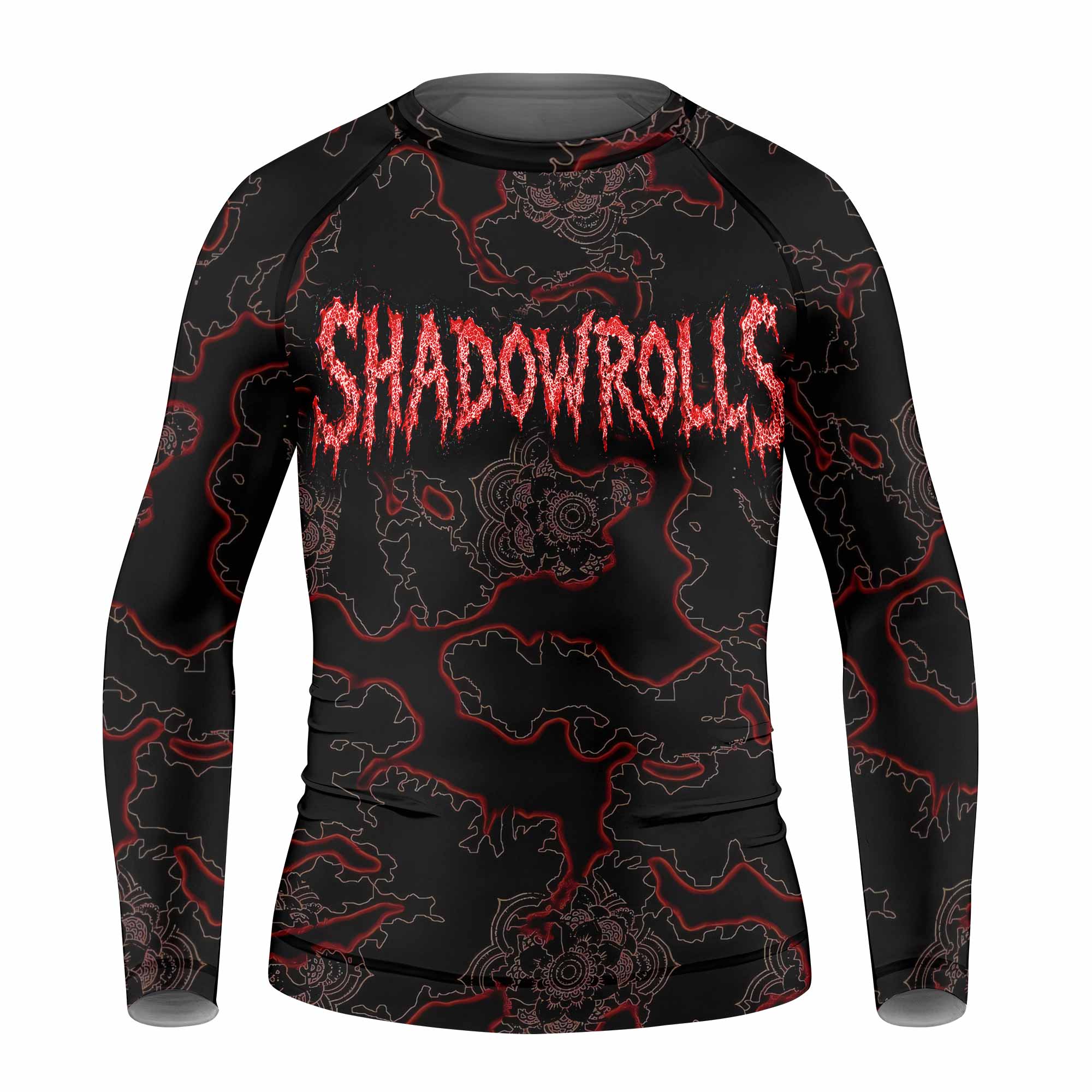 Crimson Hollow Skull Kids Rash Guard Long Sleeve - front view mockup