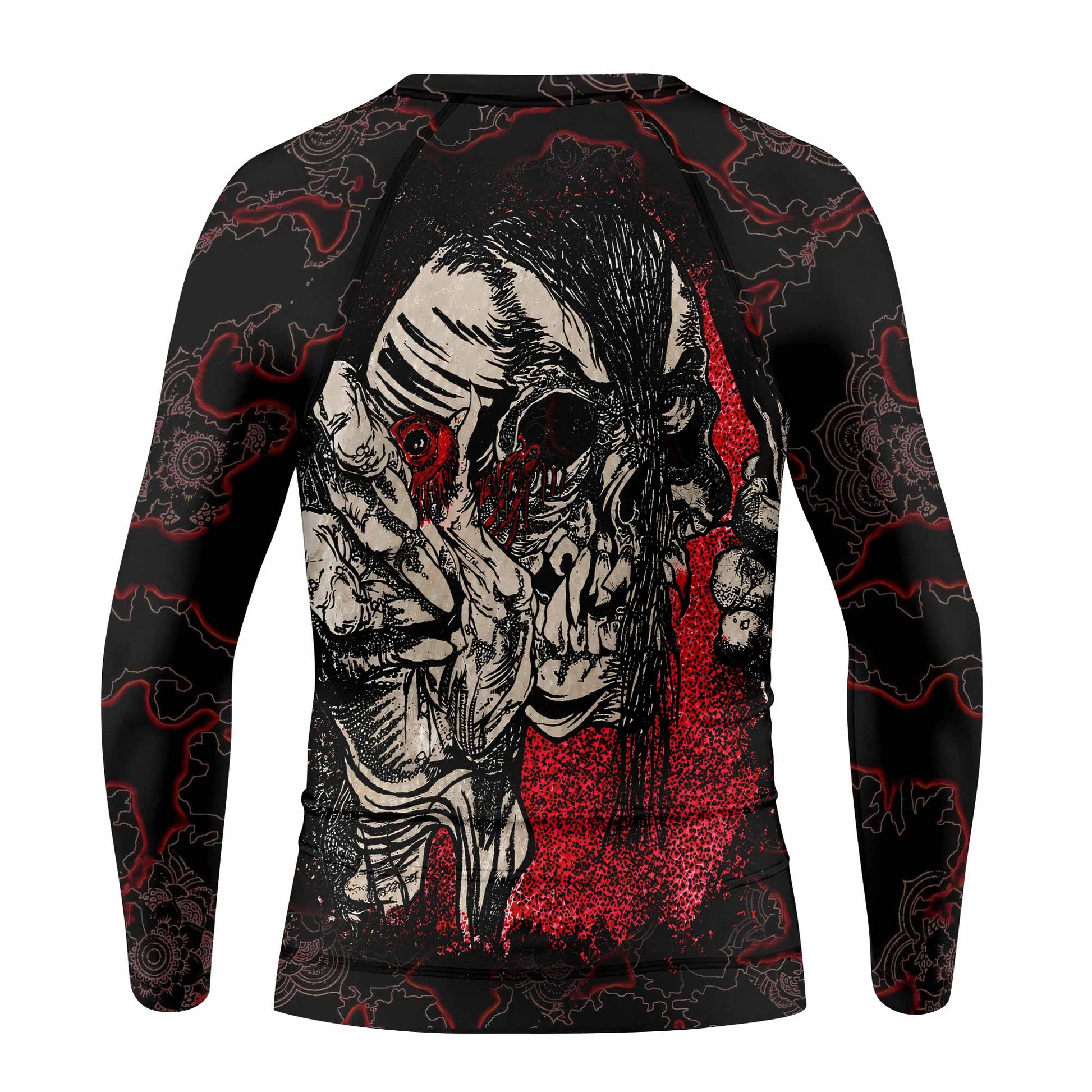 Crimson Hollow Skull Kids Rash Guard Long Sleeve - back view mockup