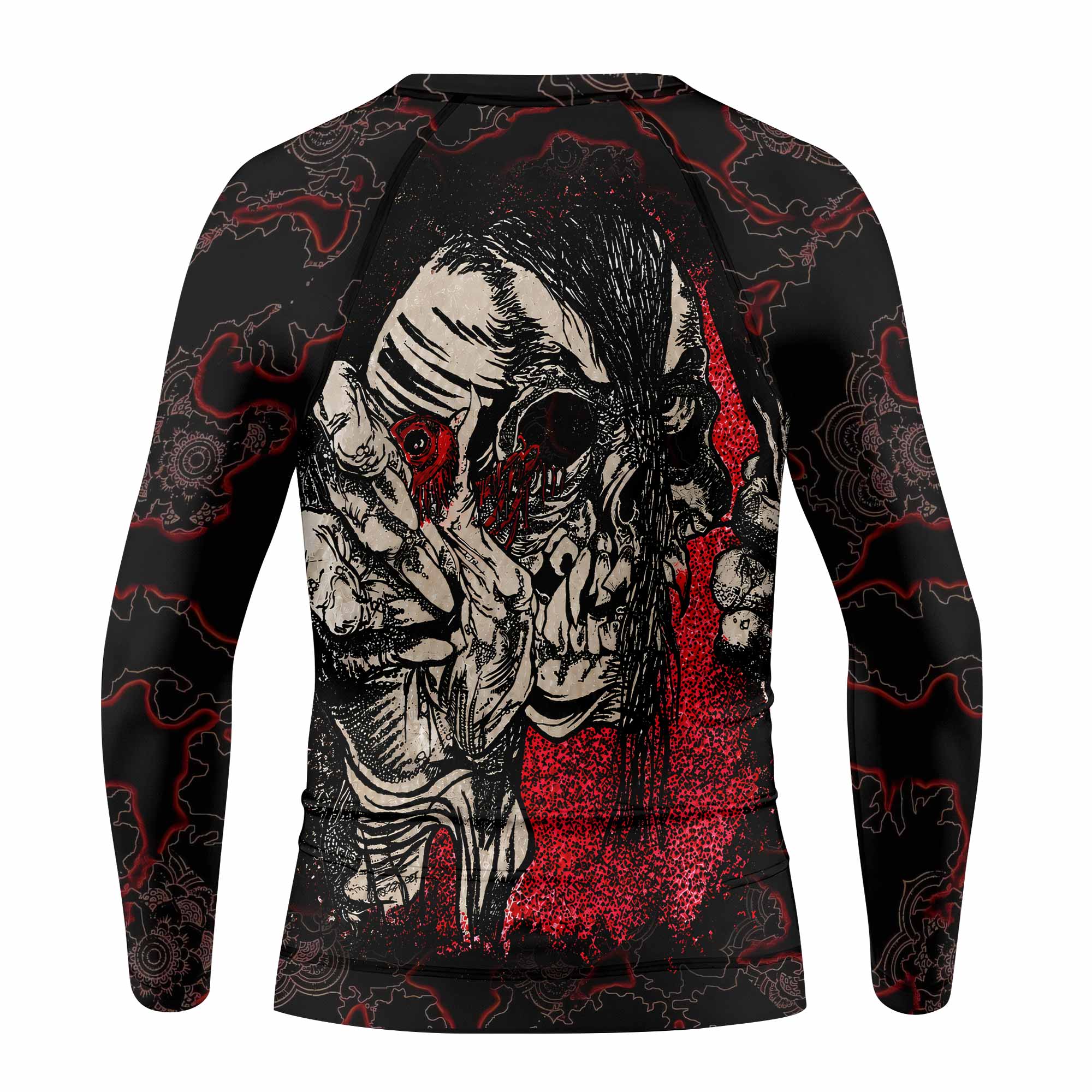Crimson Hollow Skull Kids Rash Guard Long Sleeve - back view mockup