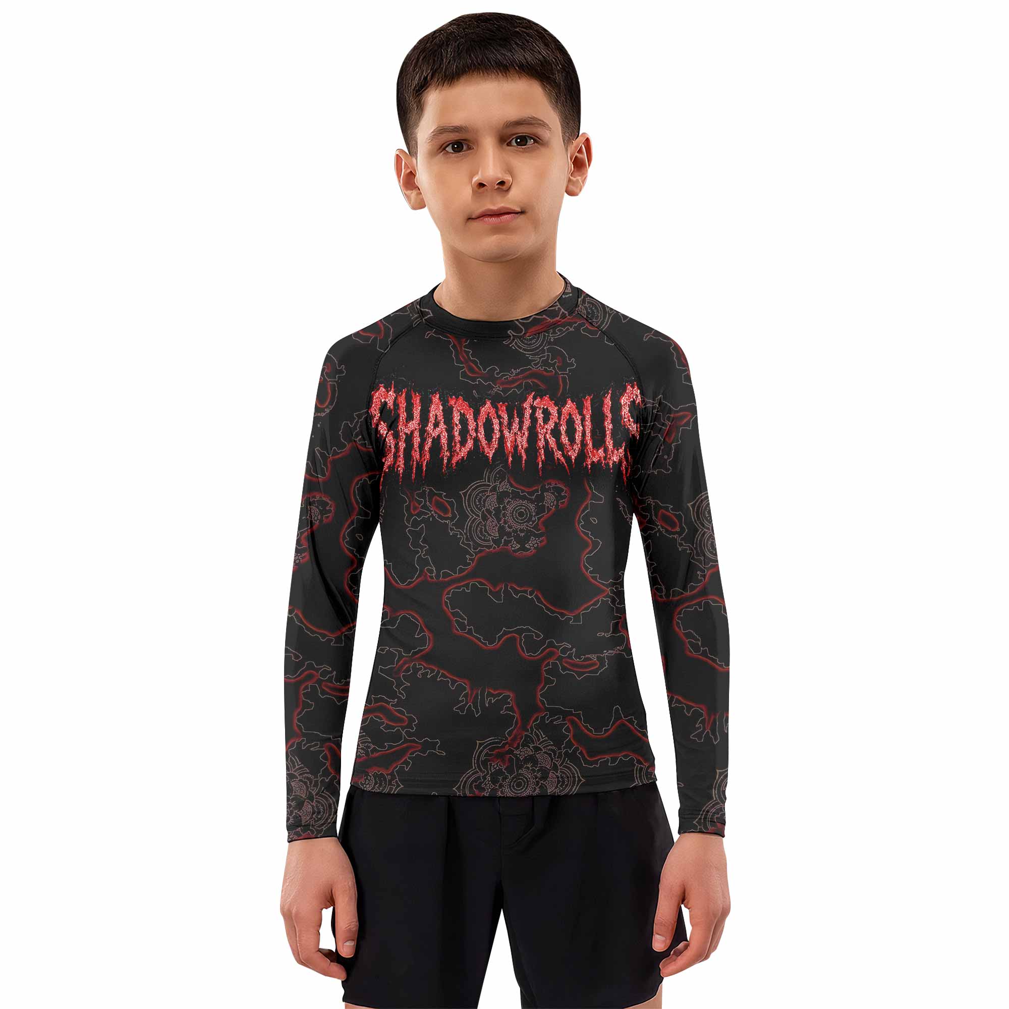 Crimson Hollow Skull Kids Rash Guard Long Sleeve - boy's lifestyle view