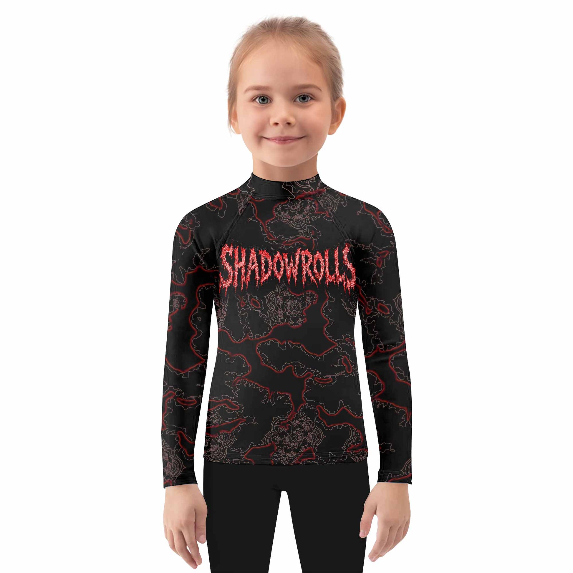 Crimson Hollow Skull Kids Rash Guard Long Sleeve - girl's lifestyle view