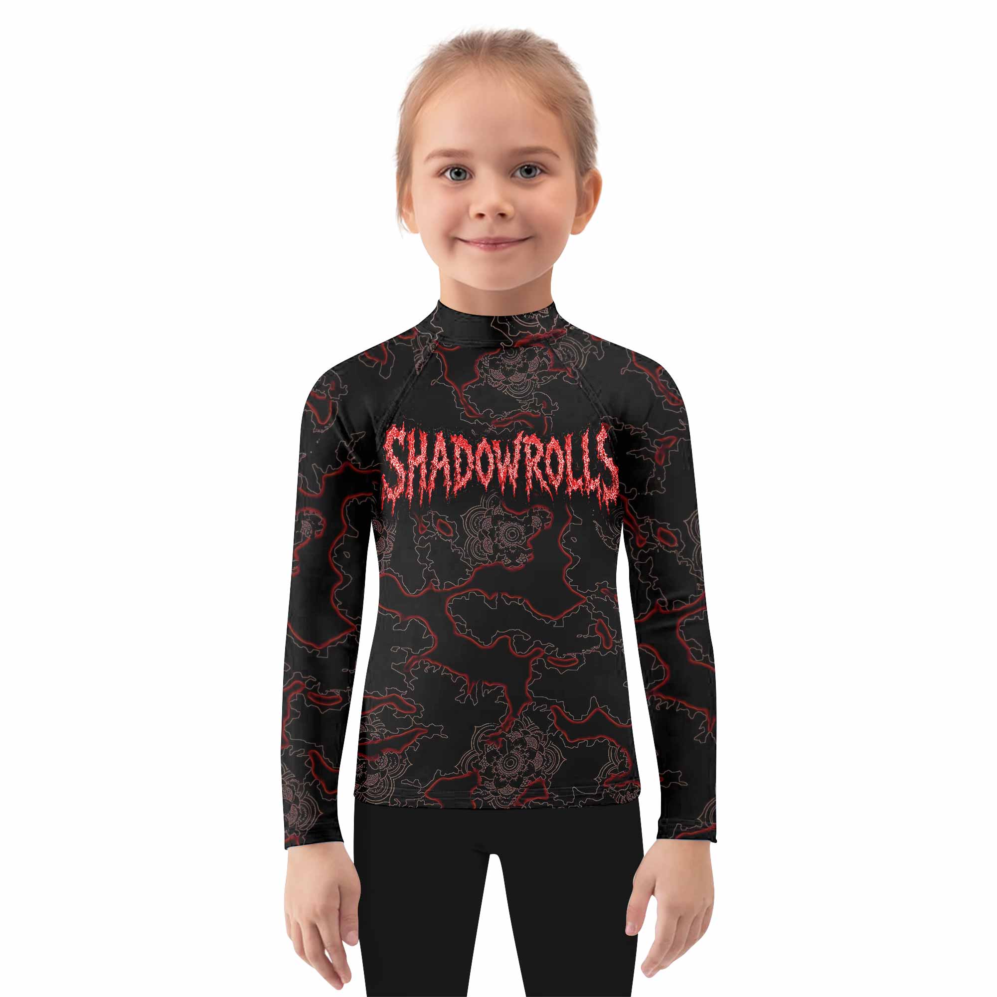 Crimson Hollow Skull Kids Rash Guard Long Sleeve - girl's lifestyle view