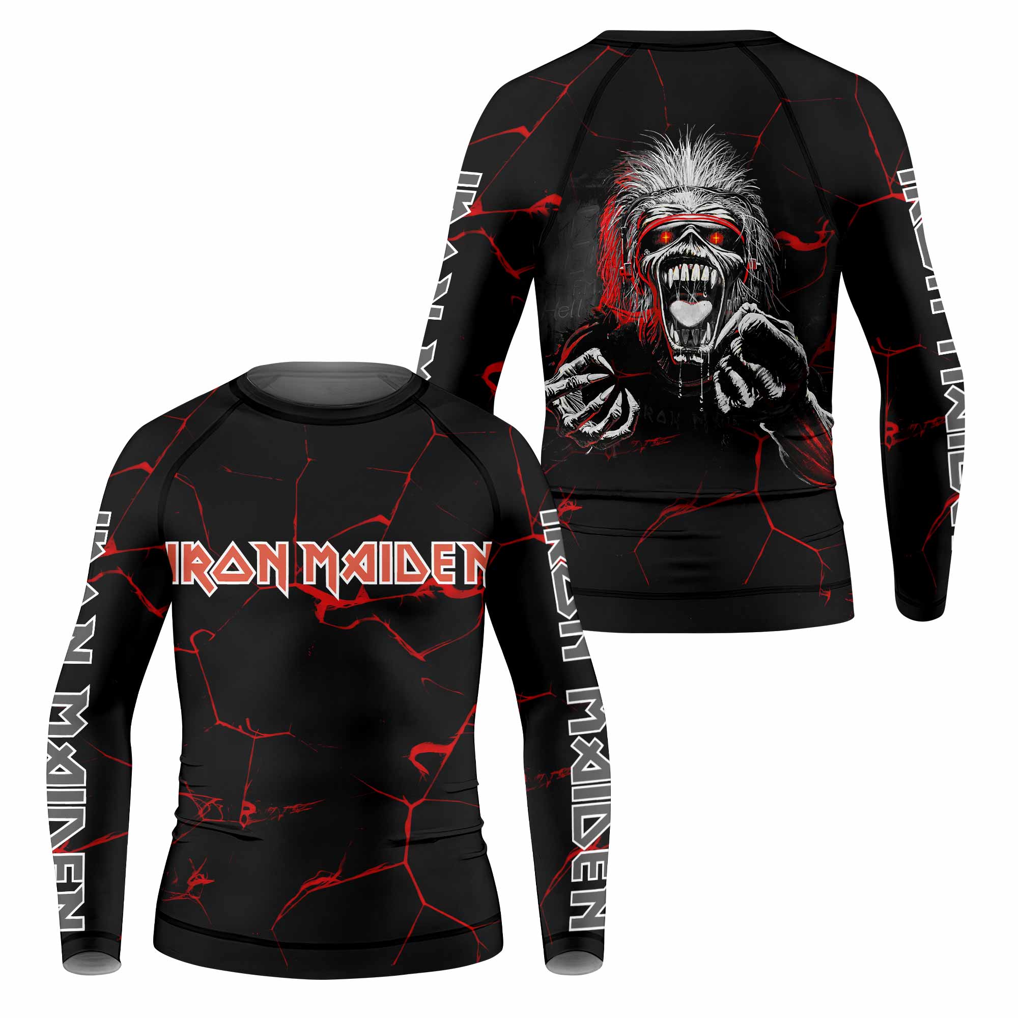 Iron Maiden A Real Dead One Kids Rash Guard Long Sleeve - front and back view