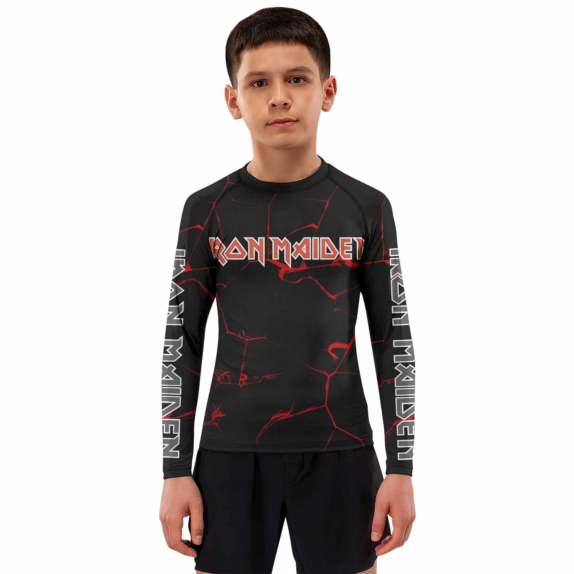 Iron Maiden A Real Dead One Kids Rash Guard Long Sleeve - boy's lifestyle view