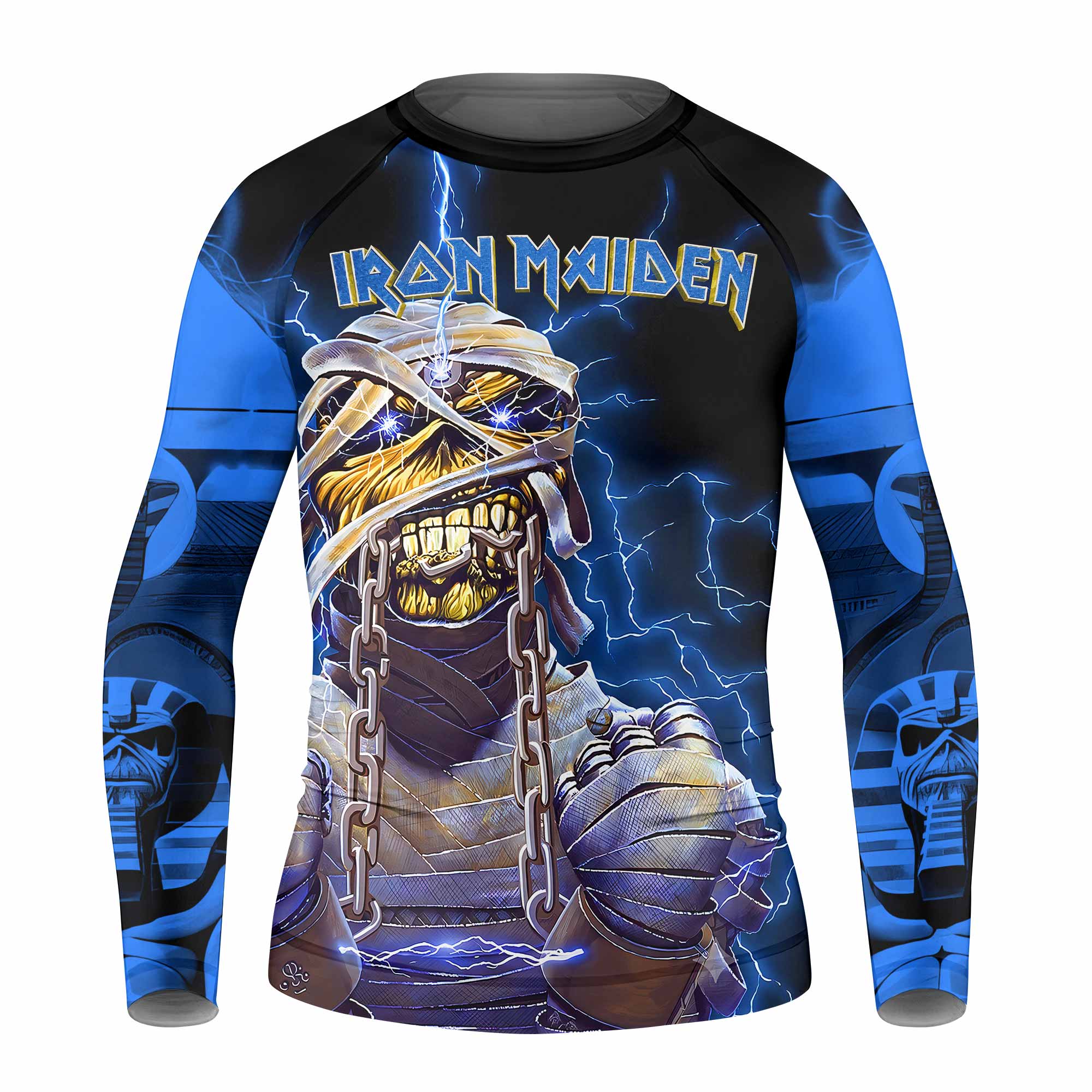 Iron Maiden Powerslave Mummy Eddie Kids Rash Guard Long Sleeve - front view mockup