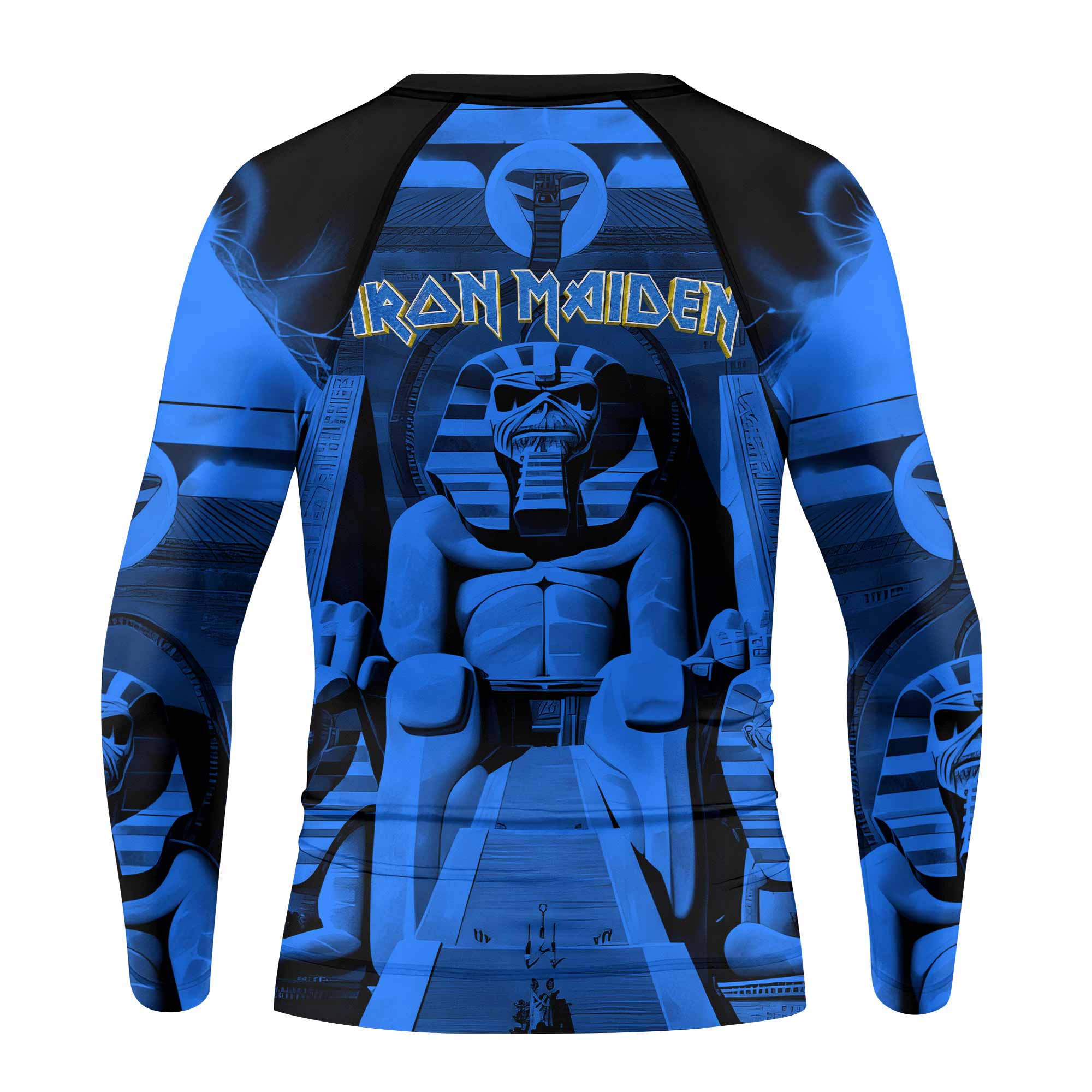 Iron Maiden Powerslave Mummy Eddie Kids Rash Guard Long Sleeve - back view mockup