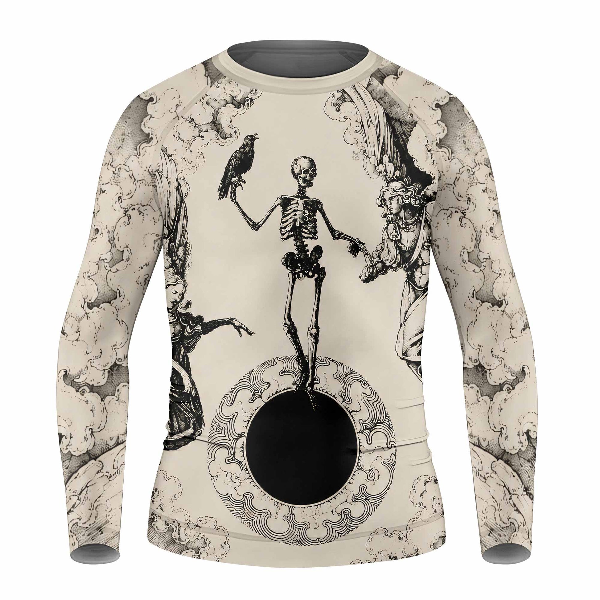 Celestial Memento Mori Kids Rash Guard Long Sleeve - front view mockup