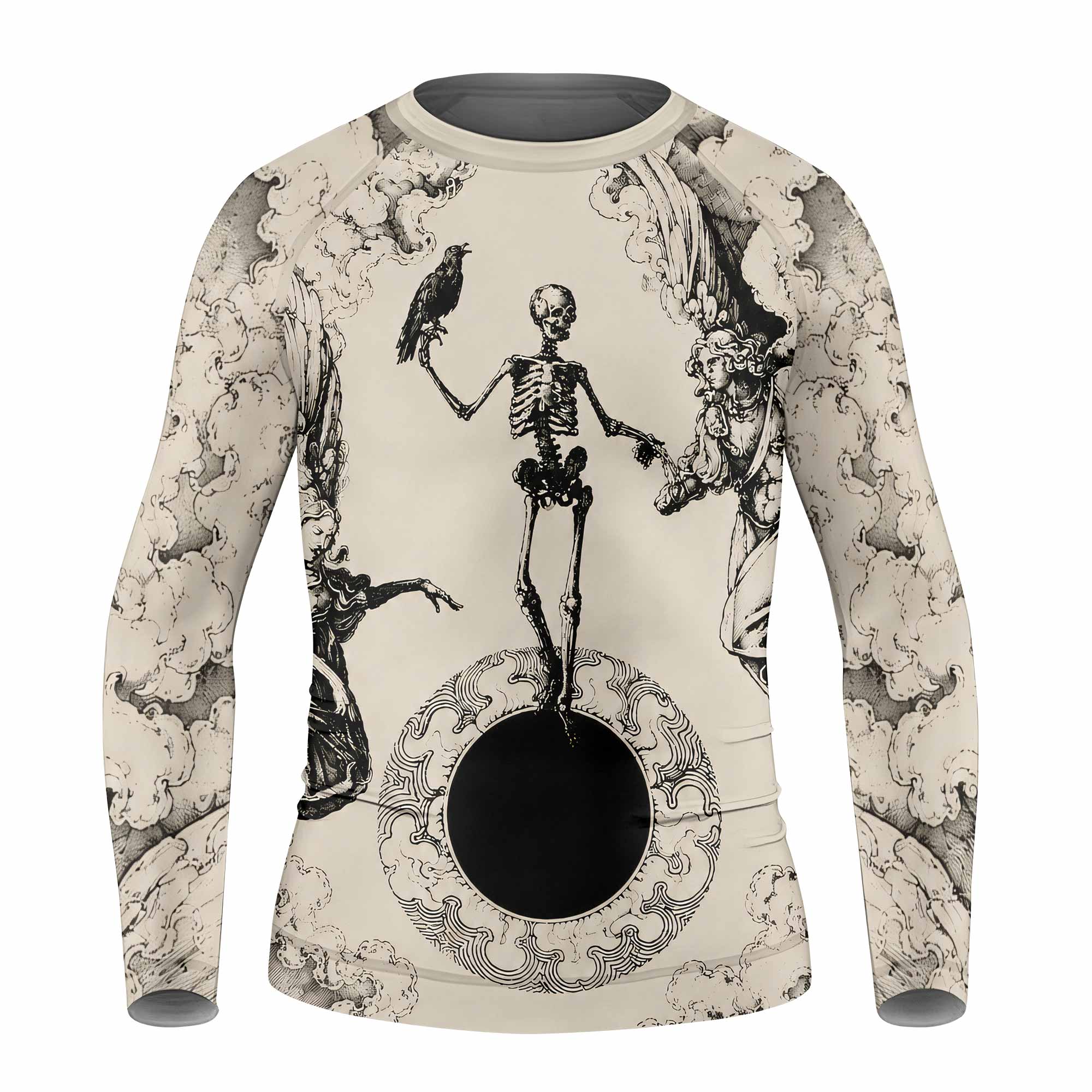 Celestial Memento Mori Kids Rash Guard Long Sleeve - front view mockup