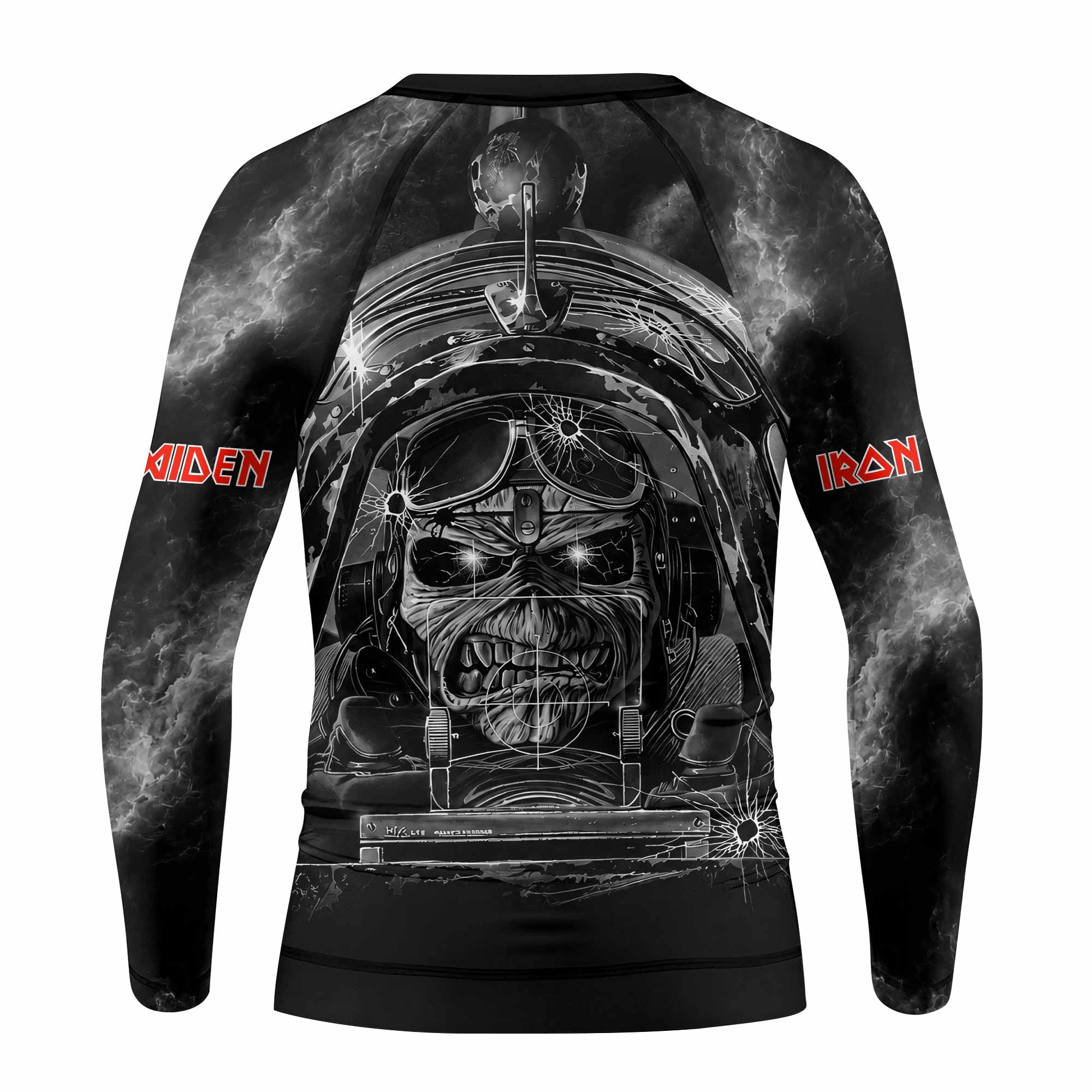 Iron Maiden Aces High Eddie Pilot Kids Rash Guard Long Sleeve - back view mockup