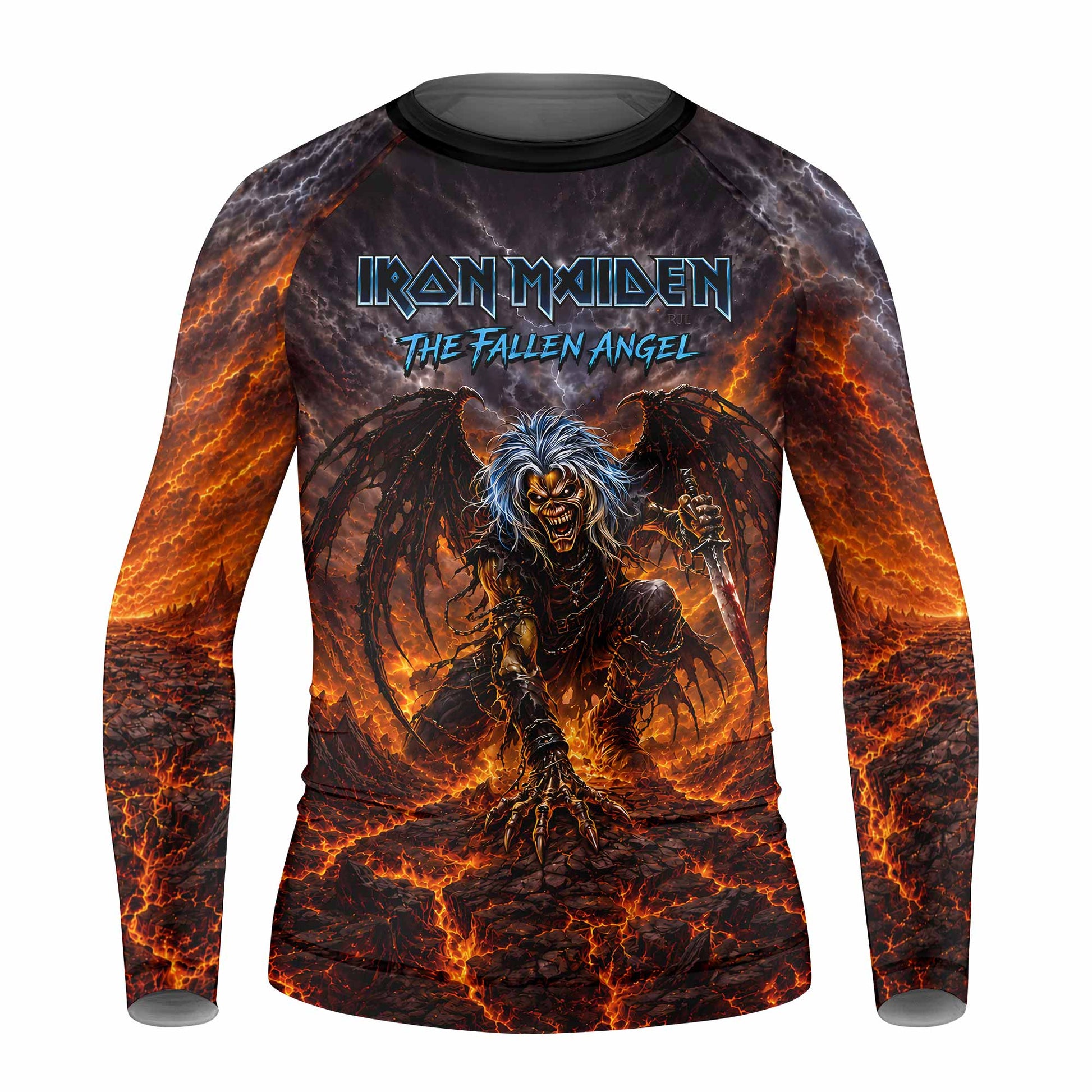 Iron Maiden The Fallen Angel Eddie Kids Rash Guard Long Sleeve - front view mockup