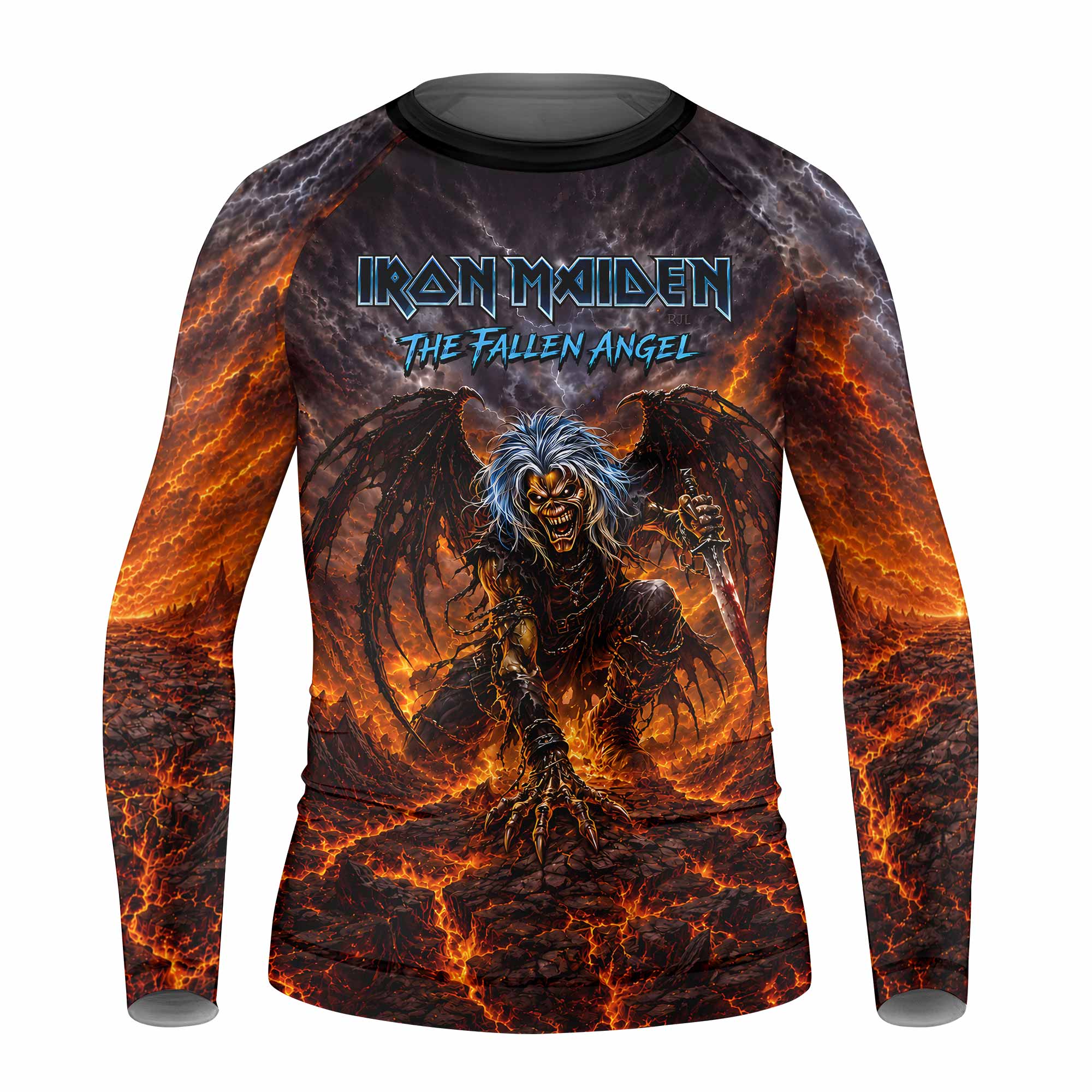 Iron Maiden The Fallen Angel Eddie Kids Rash Guard Long Sleeve - front view mockup