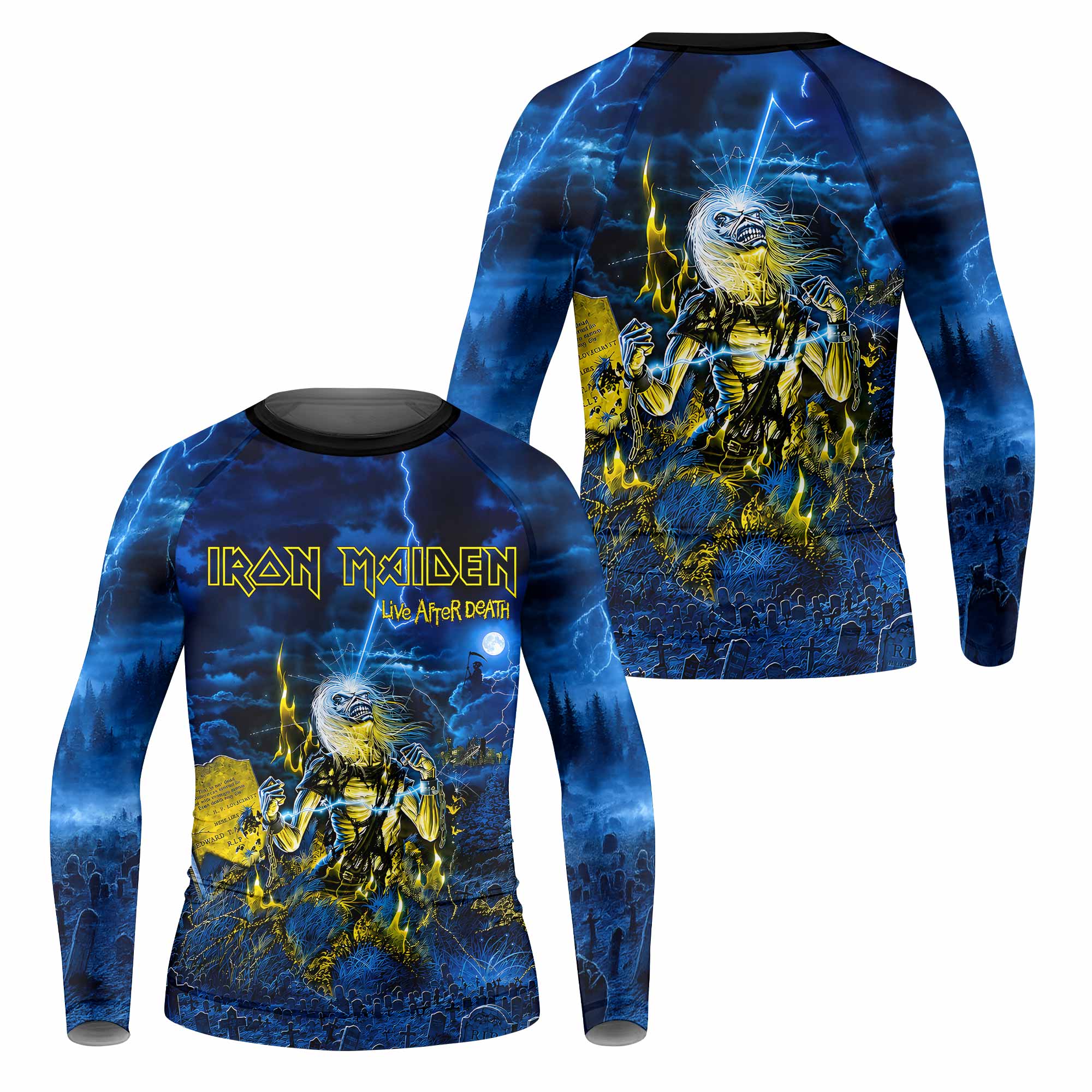 Iron Maiden Live After Death Eddie Kids Rash Guard Long Sleeve - front and back view