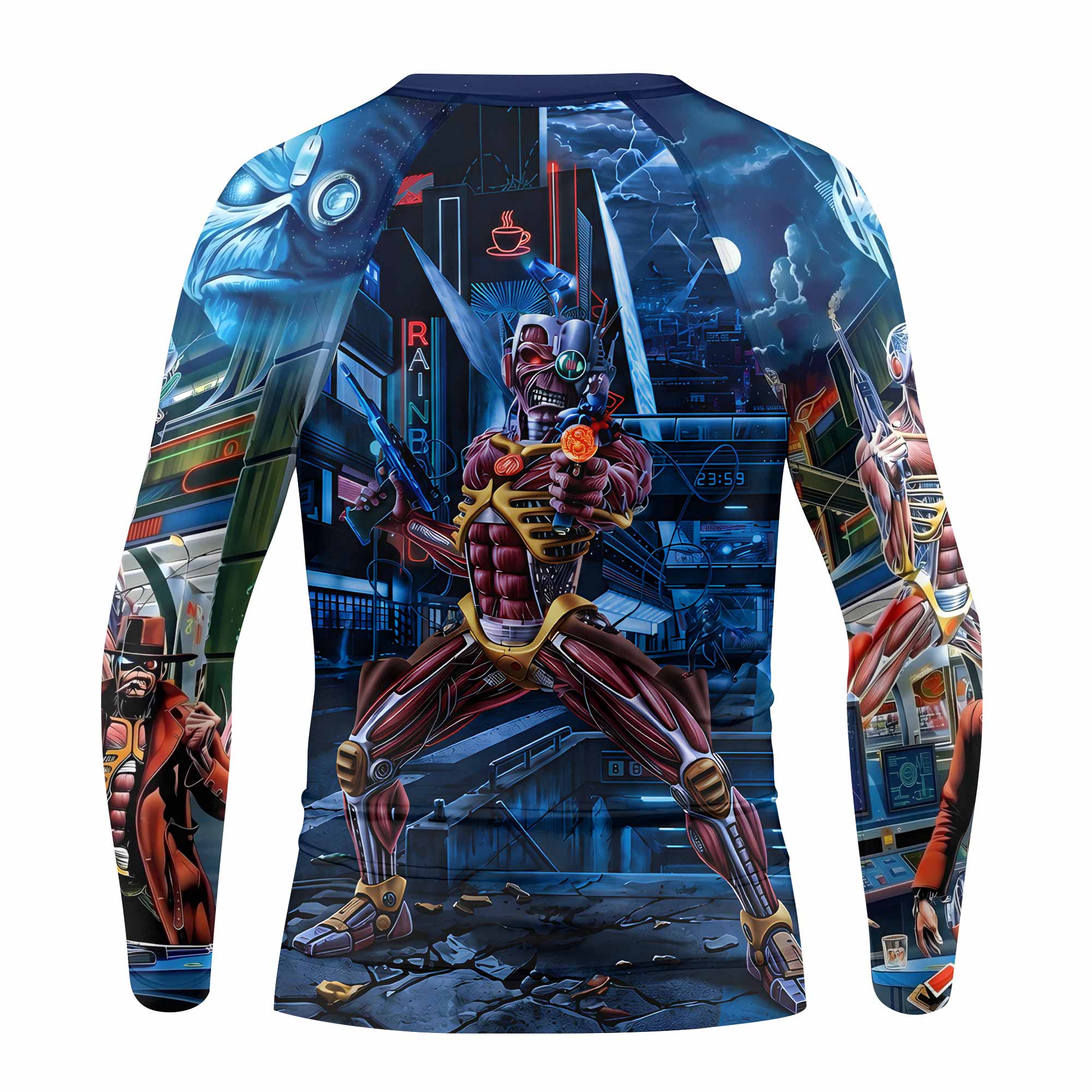Iron Maiden Somewhere in Time Eddie Cyborg Kids Rash Guard Long Sleeve - back view mockup