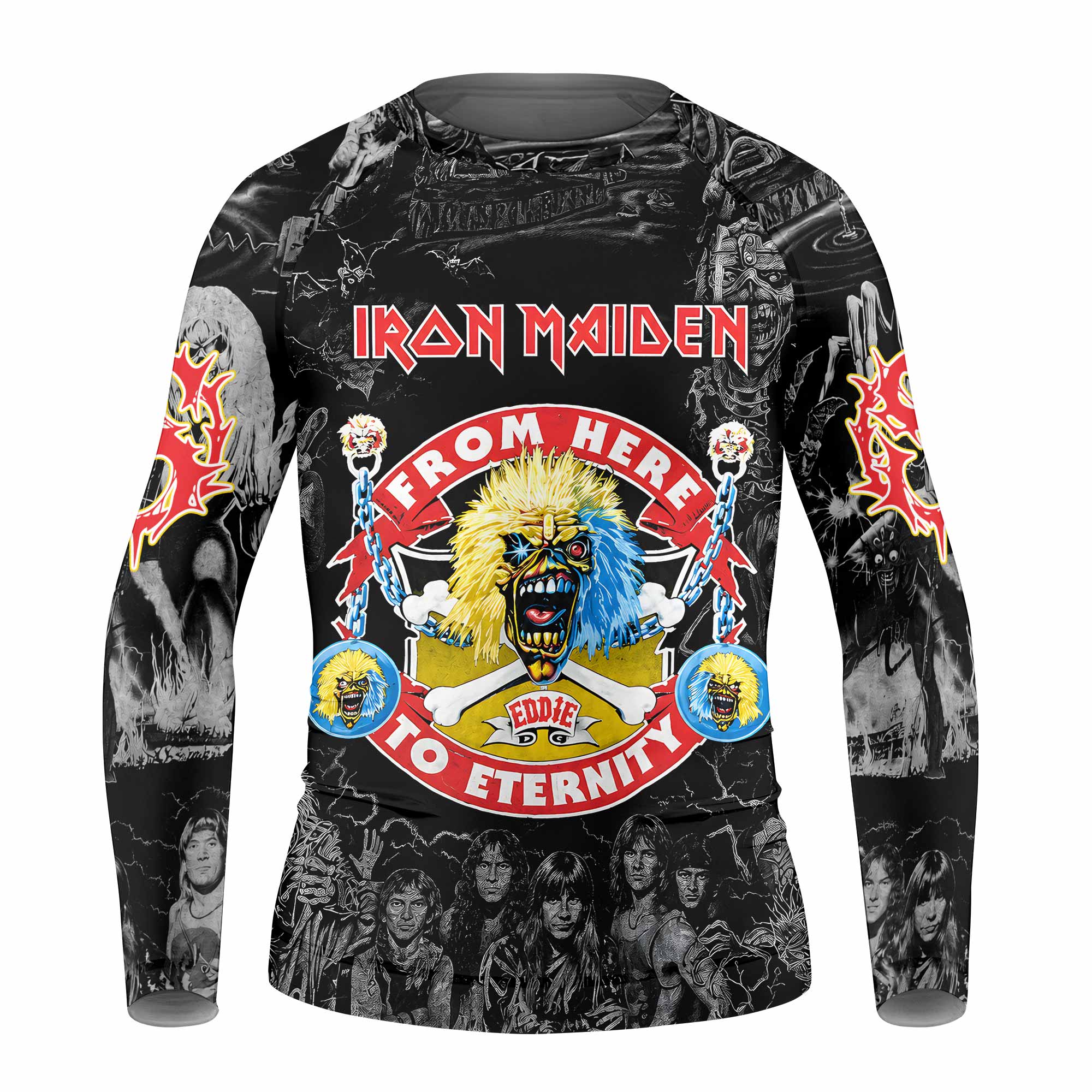 Iron Maiden From Here to Eternity Eddie Kids Rash Guard Long Sleeve - front view mockup
