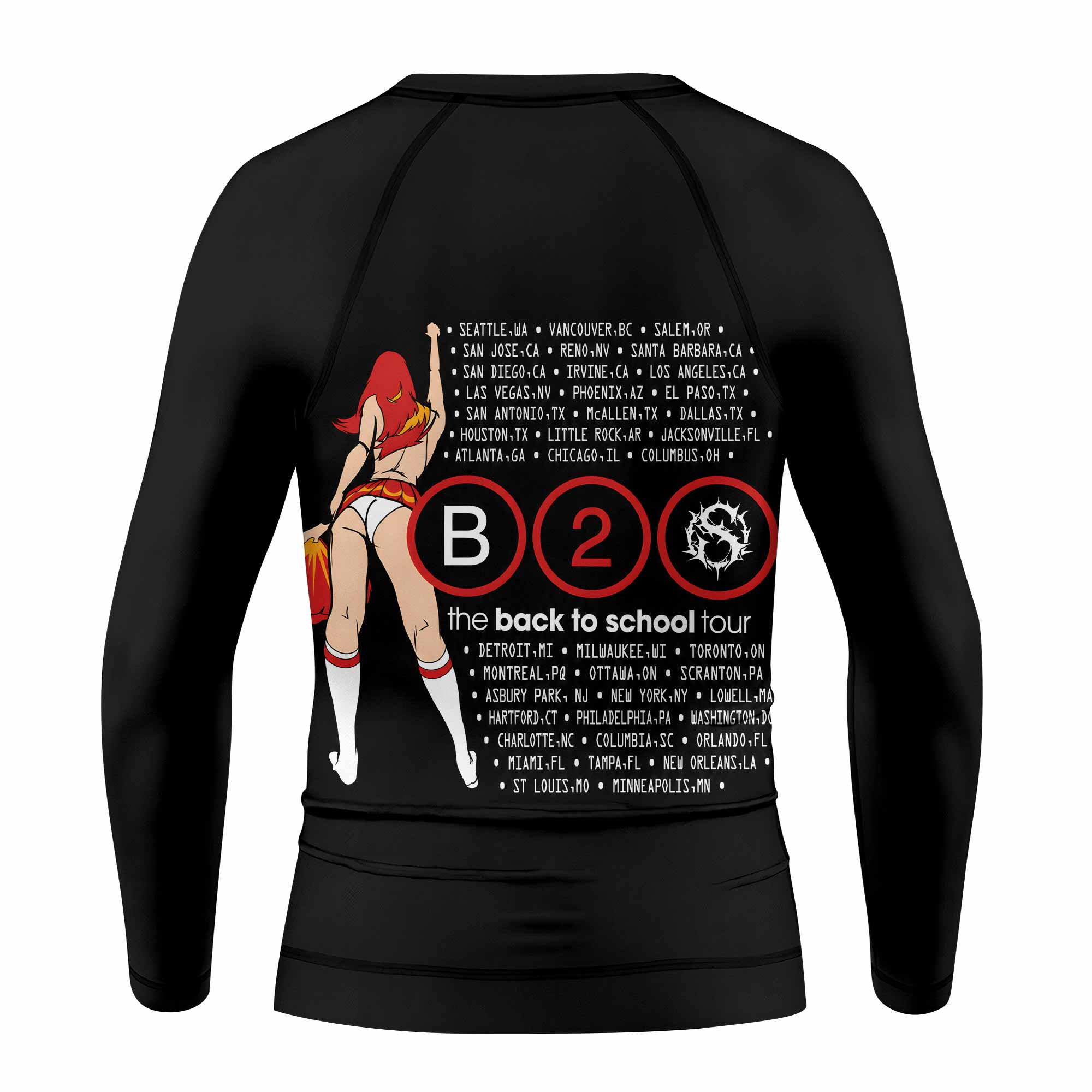 Deftones Back to School Tour Kids Rash Guard Long Sleeve - back view mockup