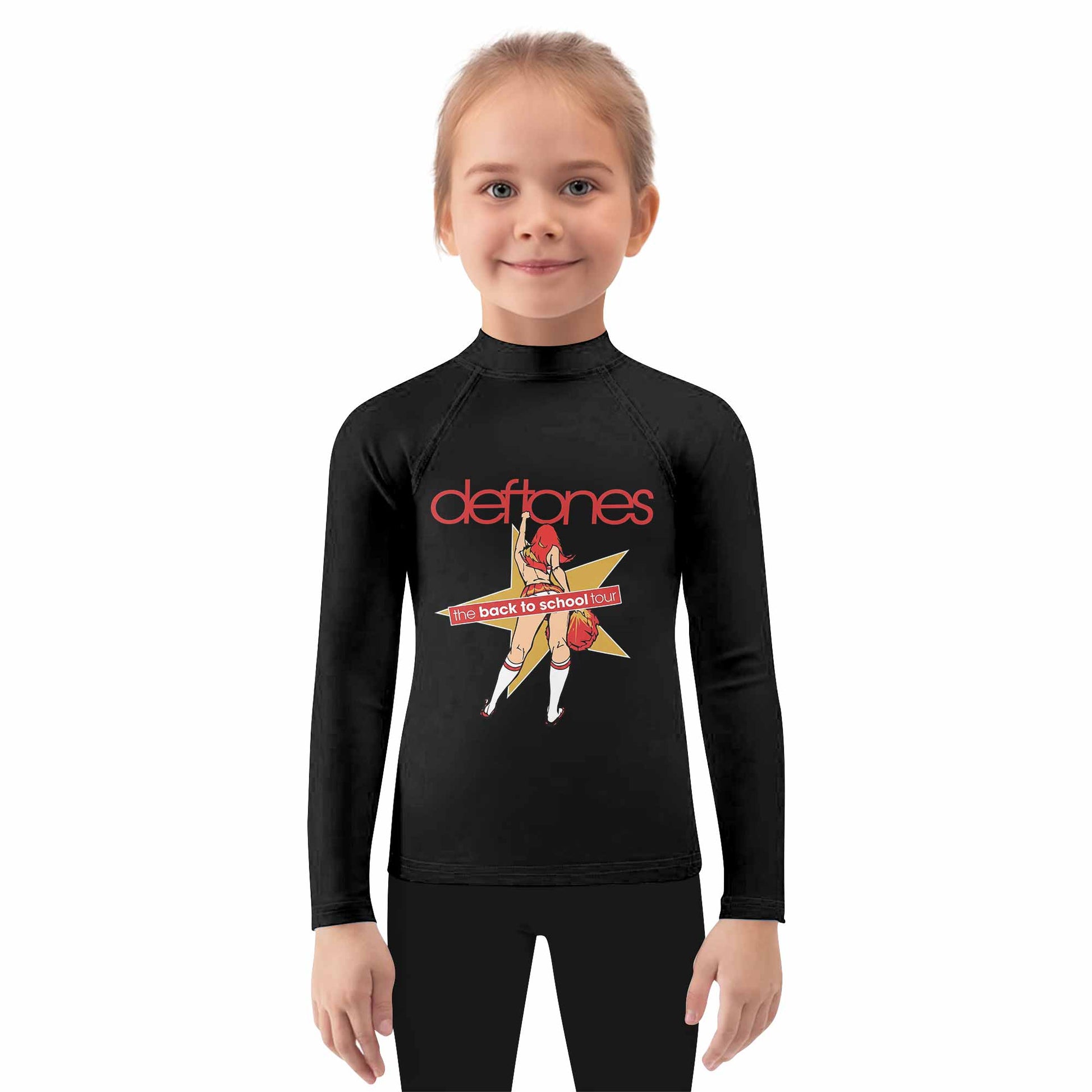 Deftones Back to School Tour Kids Rash Guard Long Sleeve - girl's lifestyle view
