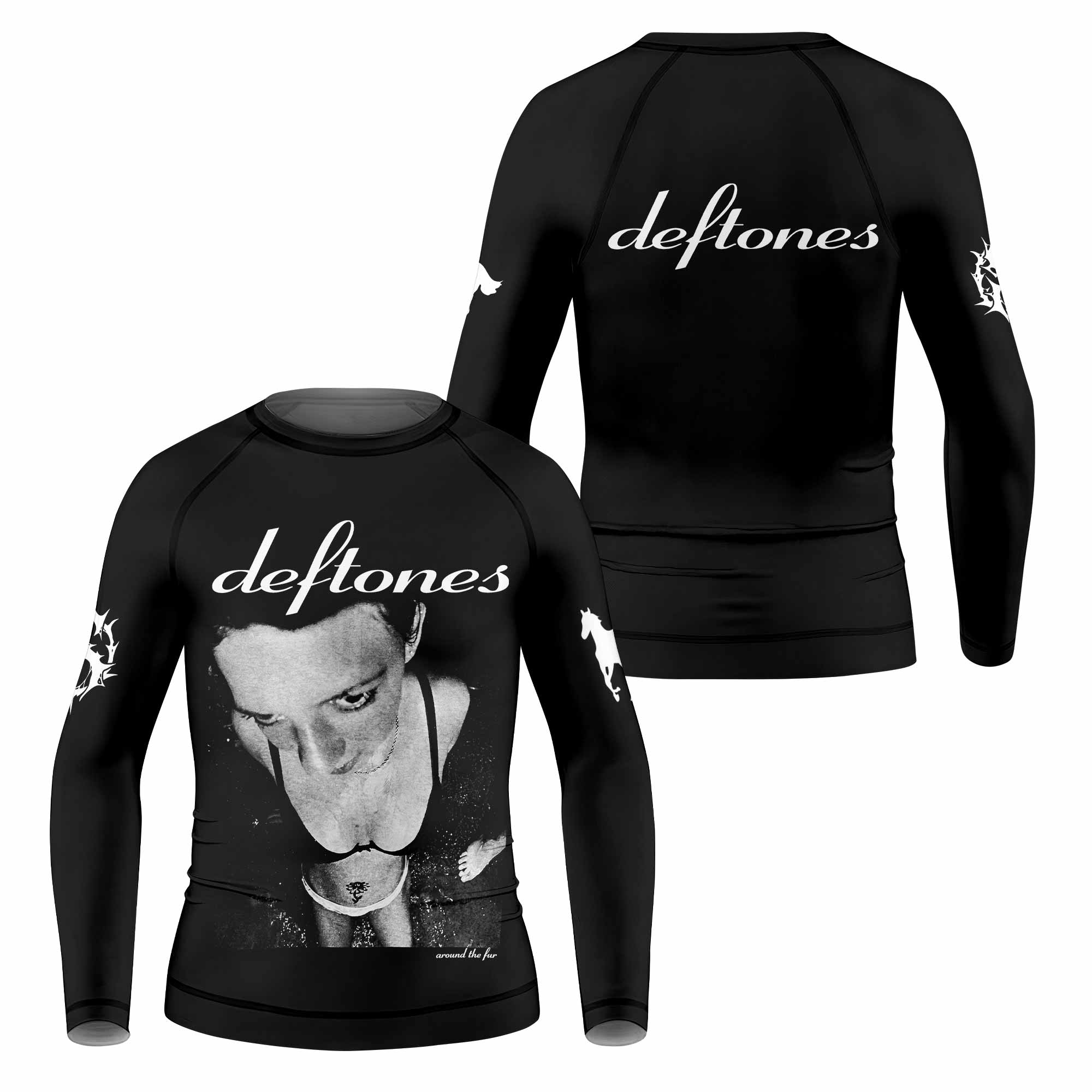 Deftones Around the Fur Kids Rash Guard Long Sleeve - front and back view