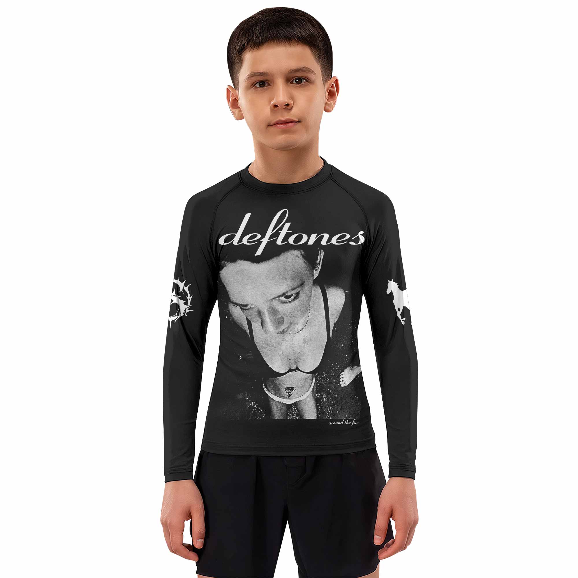 Deftones Around the Fur Kids Rash Guard Long Sleeve - boy's lifestyle view