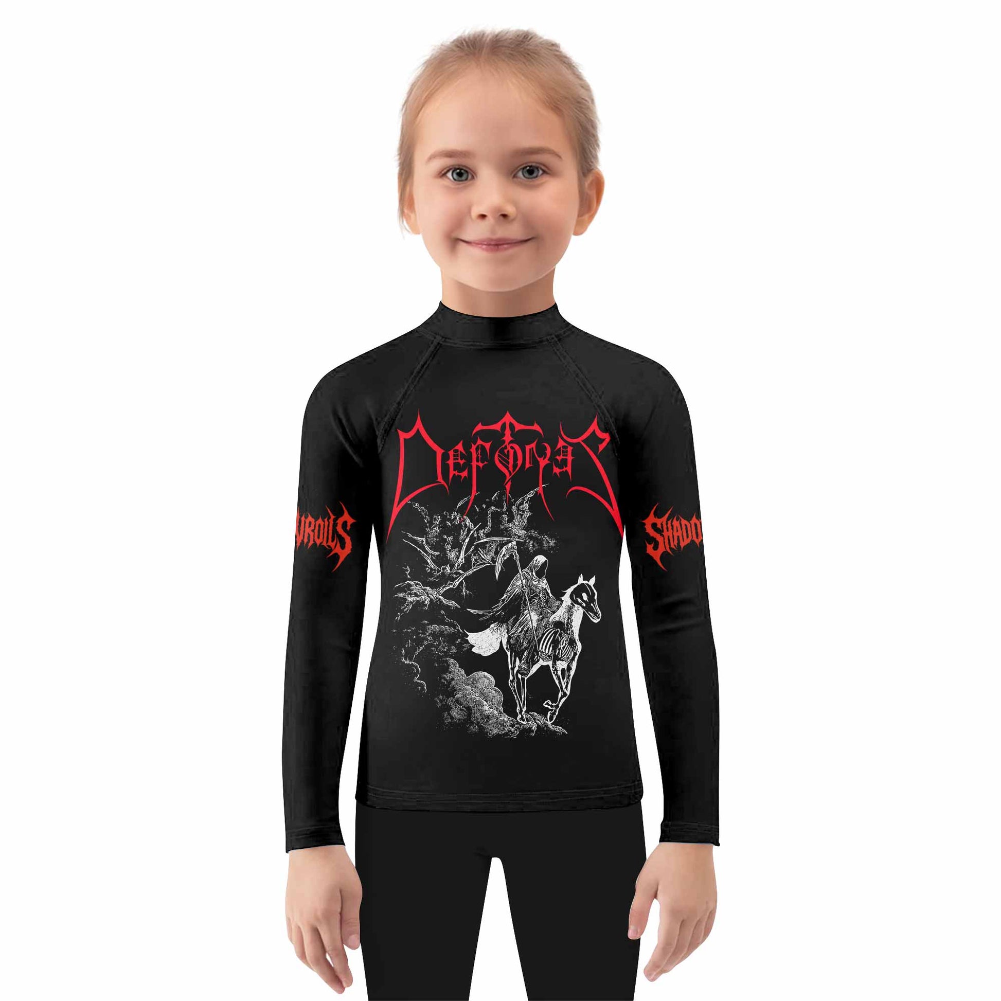 Deftones White Pony Grim Reaper Kids Rash Guard Long Sleeve - girl's lifestyle view