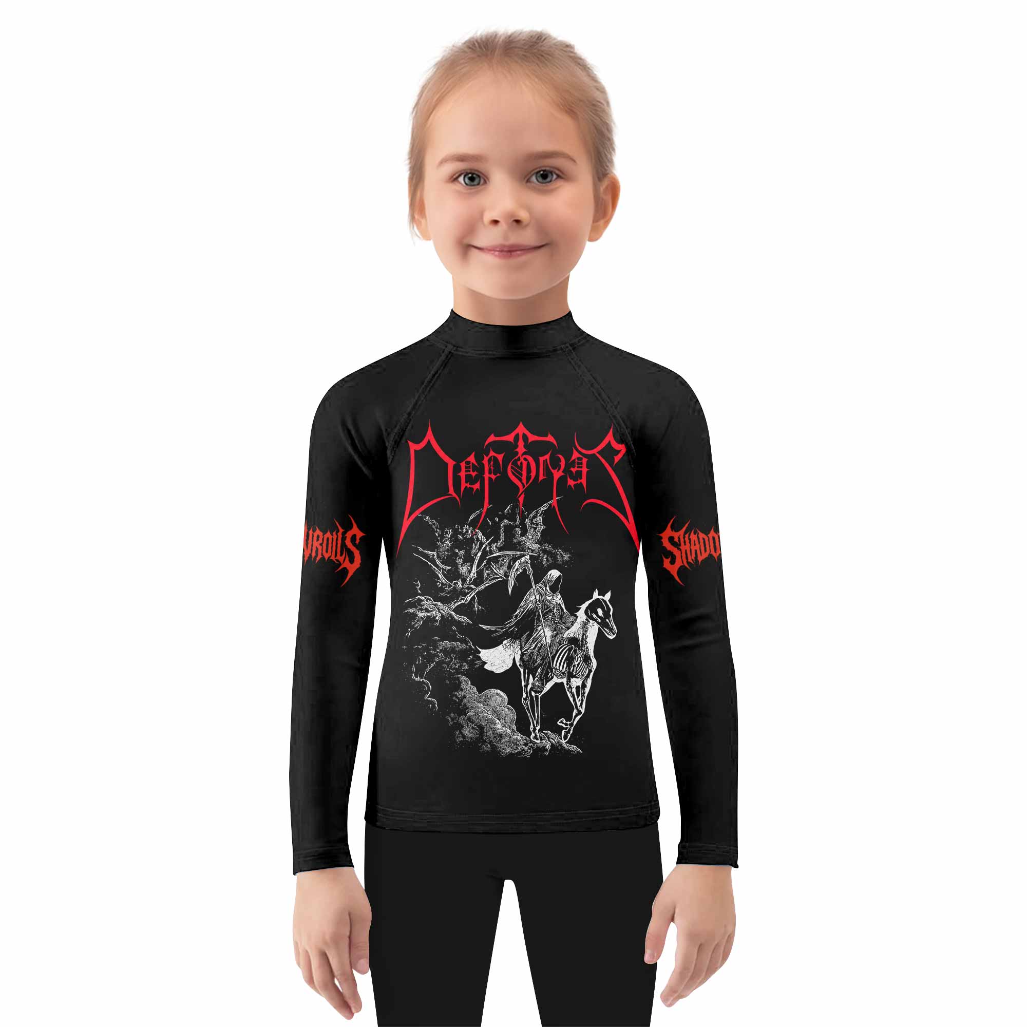 Deftones White Pony Grim Reaper Kids Rash Guard Long Sleeve - girl's lifestyle view
