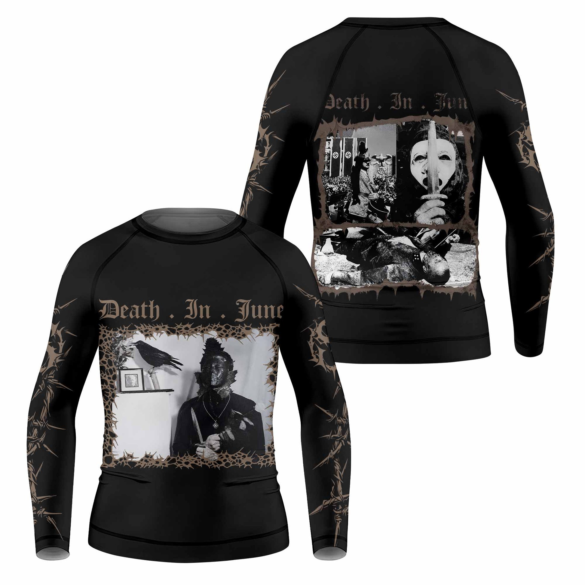 Death in June Ritual Raven Kids Rash Guard Long Sleeve - front and back view