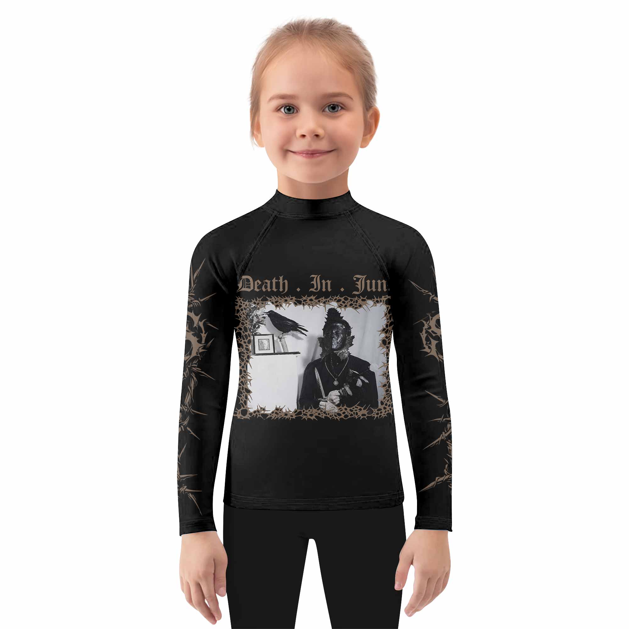 Death in June Ritual Raven Kids Rash Guard Long Sleeve - girl's lifestyle view