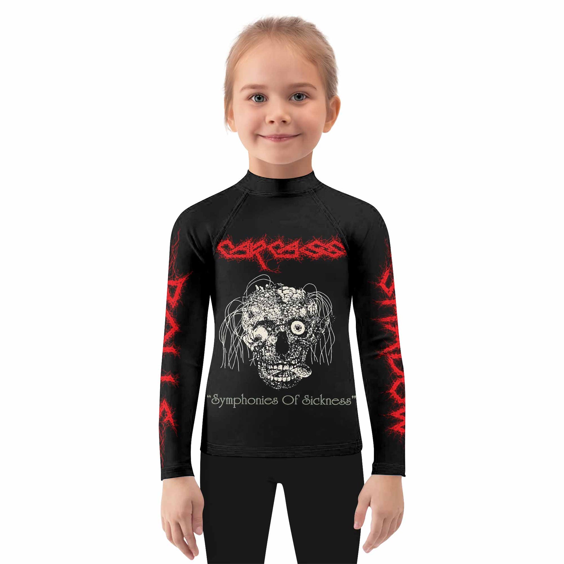 Carcass Symphonies of Sickness Kids Rash Guard Long Sleeve - girl's lifestyle view