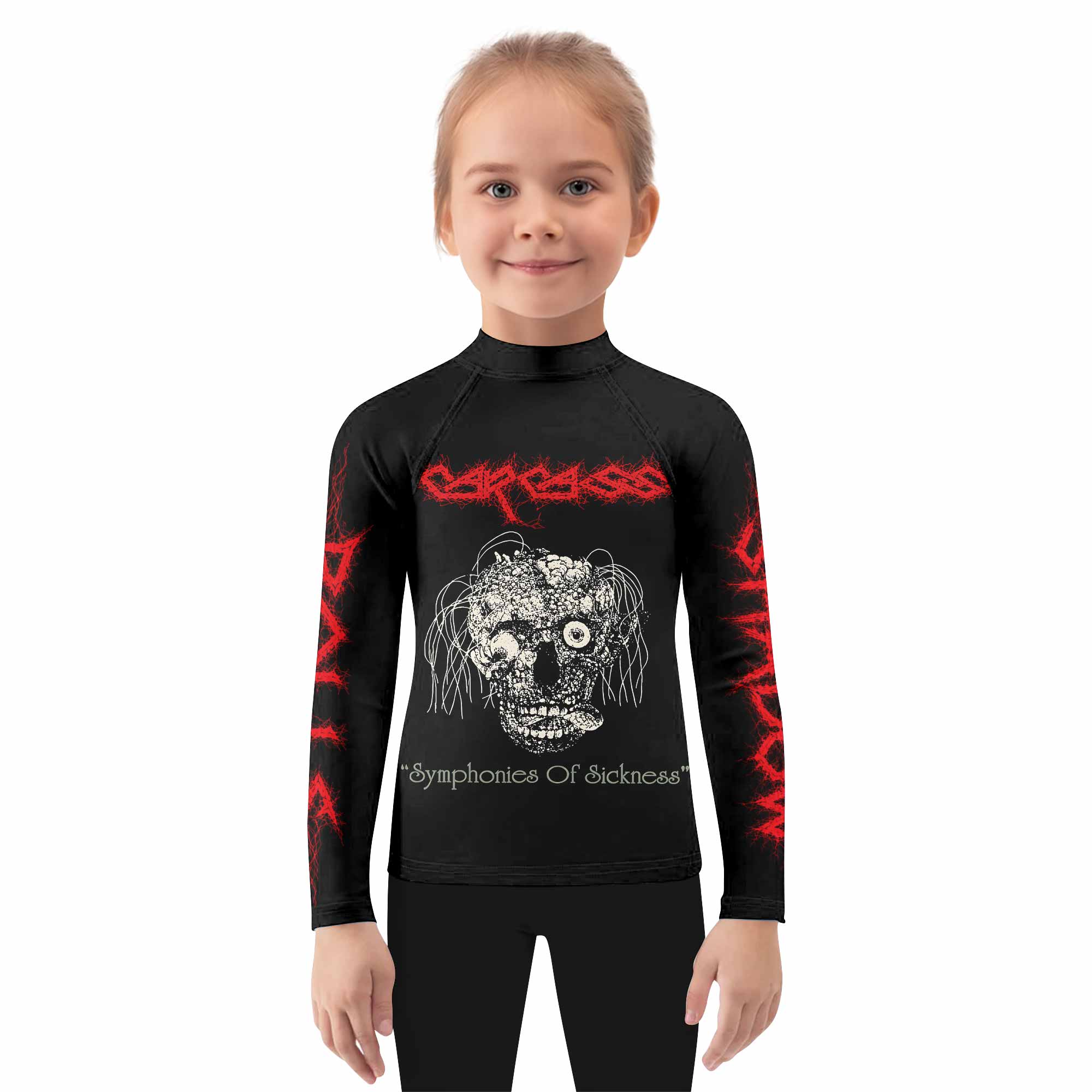 Carcass Symphonies of Sickness Kids Rash Guard Long Sleeve - girl's lifestyle view
