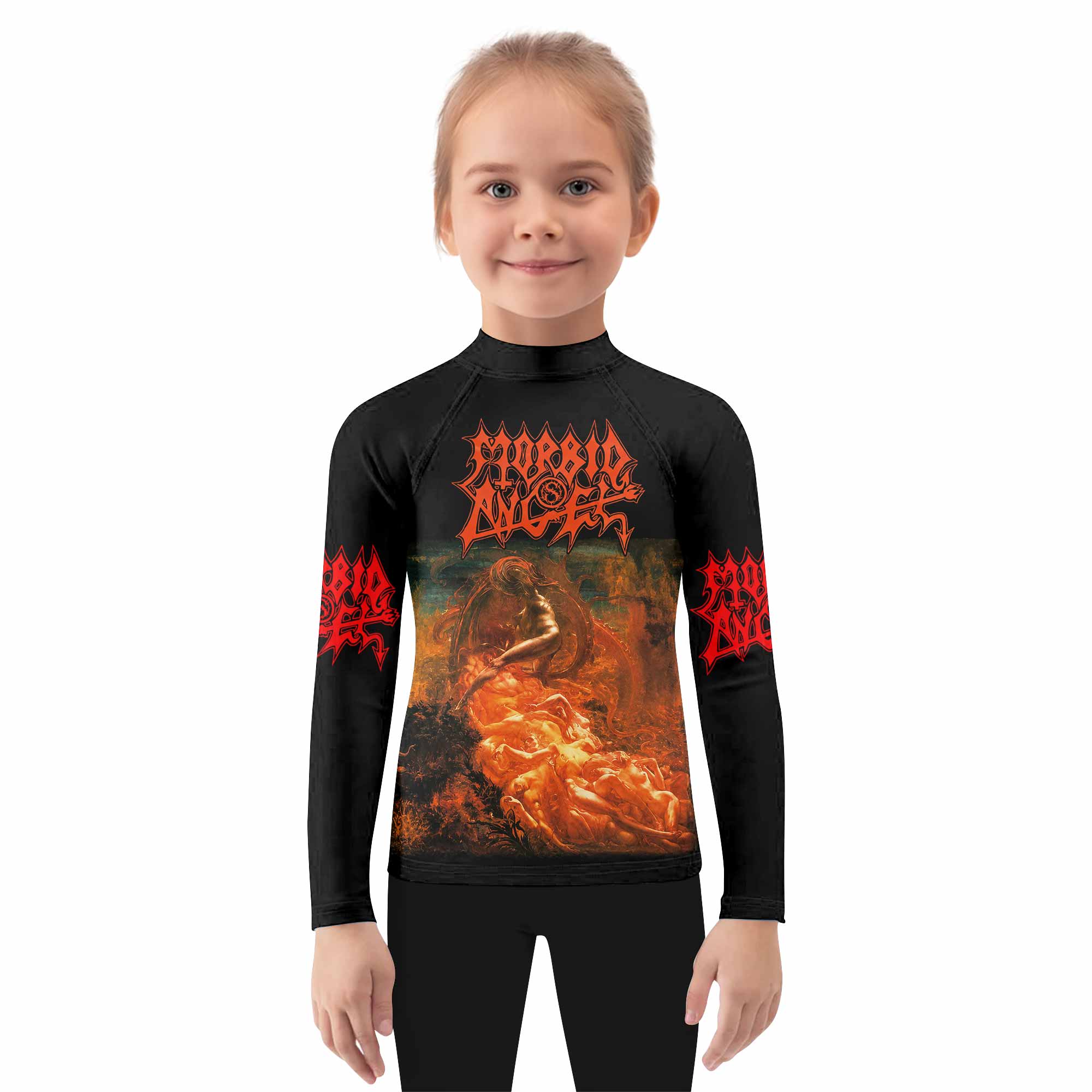 Morbid Angel Altars of Madness Kids Rash Guard Long Sleeve - girl's lifestyle view