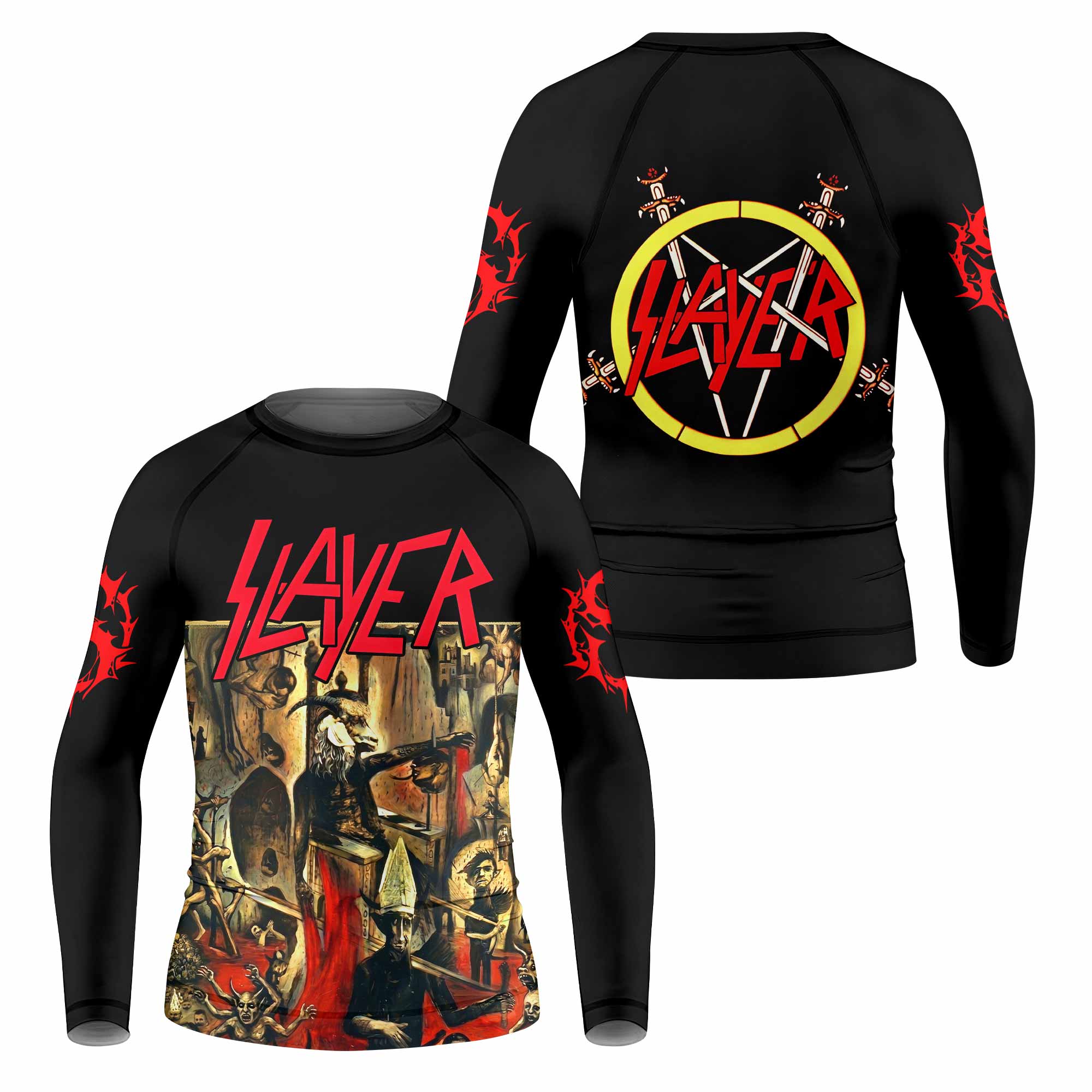 South of Heaven Slayer Kids Rash Guard Long Sleeve - front and back view