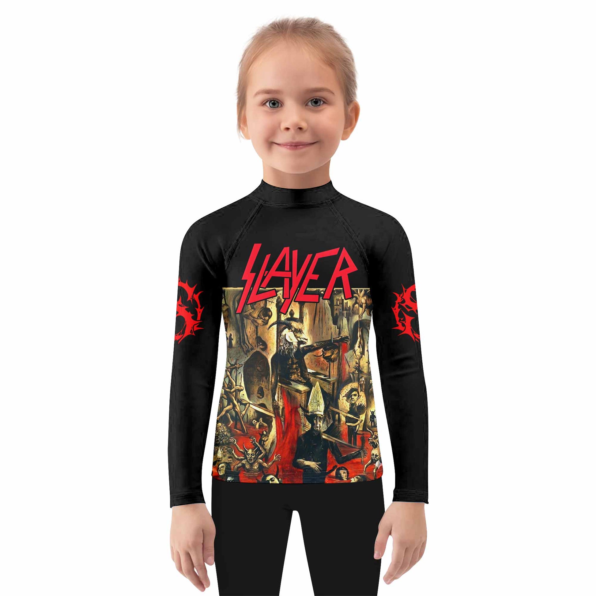 South of Heaven Slayer Kids Rash Guard Long Sleeve - girl's lifestyle view