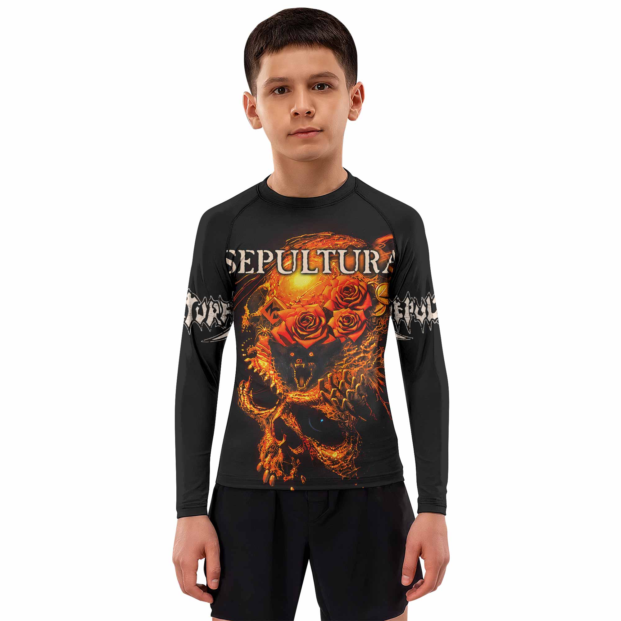 Beneath the Remains Sepultura Kids Rash Guard Long Sleeve - boy's lifestyle view