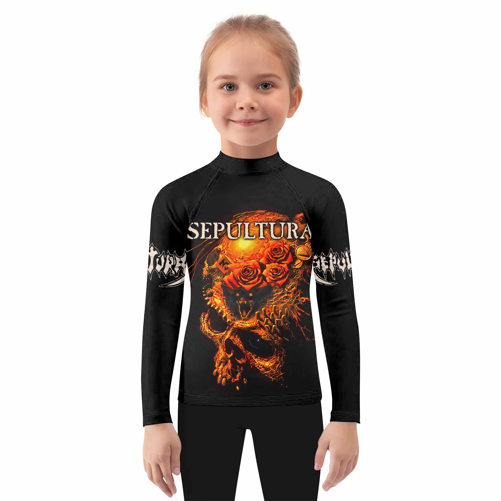 Beneath the Remains Sepultura Kids Rash Guard Long Sleeve - girl's lifestyle view